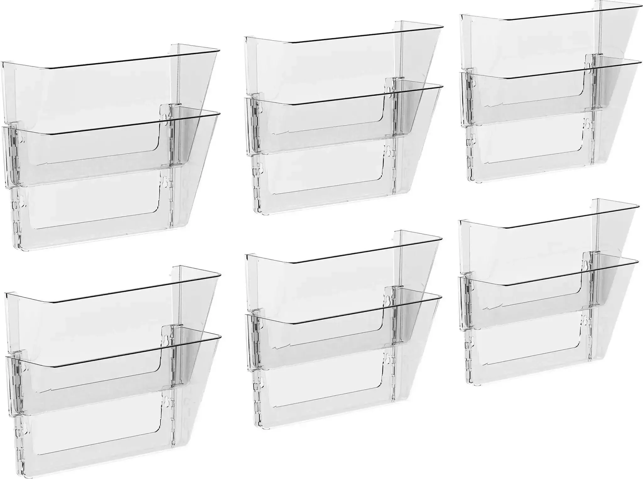 Clear Letter Size Wall File Organizer, 2 Pack, Easy Mount With Anchor Screws, Double Sided Tape, And Pocket Clip, Snap Together Pockets, One Piece Durable Design For Home Office, Fits Letter And A4 Documents Case Of 6