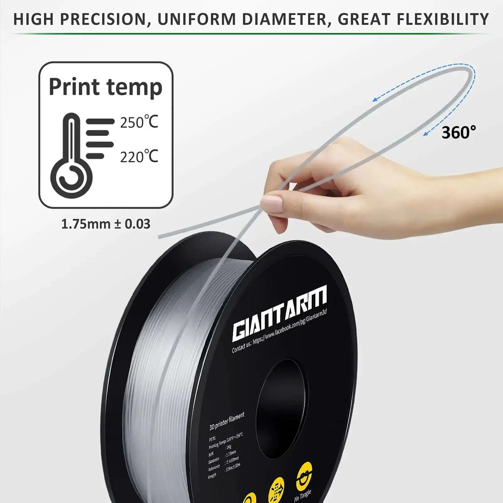 Clear PETG Filament 1.75mm 1kg Spool For 3D Printing, Crystal Clear And Tough, Tight Dimensional Tolerance 0.02mm, Vacuum-Sealed Packaging, Low Odor, Prints Smoothly At 220-250C Nozzle And 80-90C Bed - Image 7