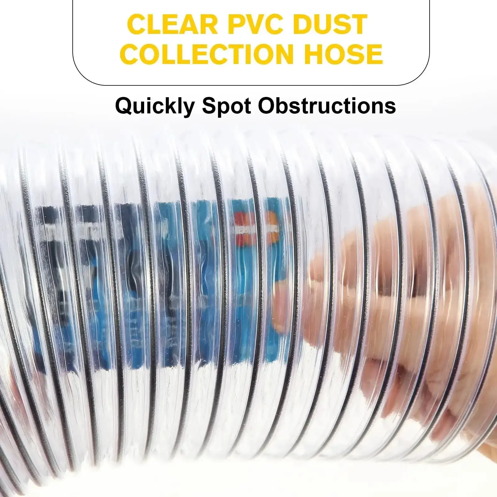 Clear PVC Dust Collection Hose 4 Inch Diameter 15 Feet Long Flexible Tube With Black Wire Reinforcement And 304 Stainless Steel Hose Clamps Puncture Resistant Built Tough For Shop Use Industrial Grade - Image 5