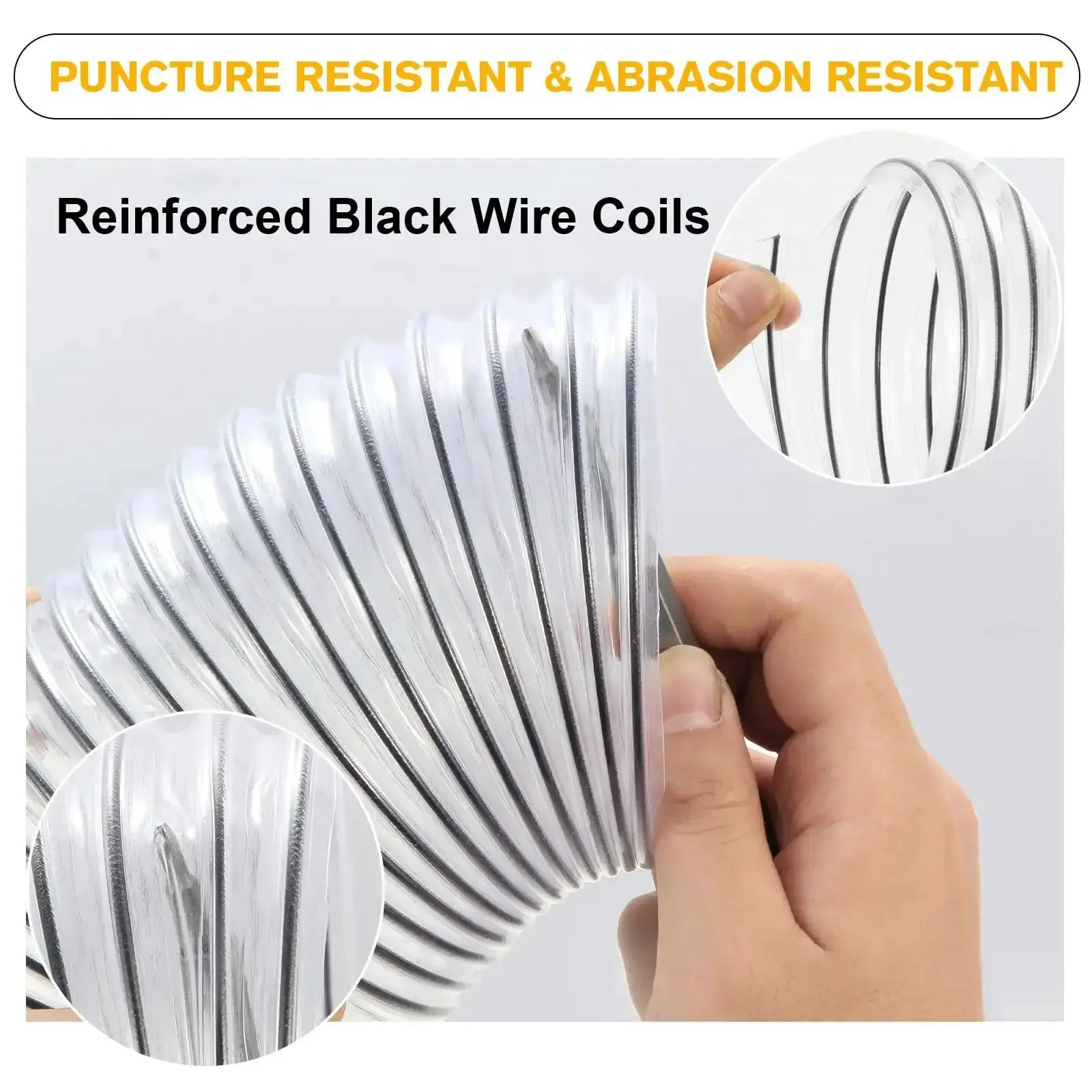 Clear PVC Dust Collection Hose 4 Inch Diameter 15 Feet Long Flexible Tube With Black Wire Reinforcement And 304 Stainless Steel Hose Clamps Puncture Resistant Built Tough For Shop Use Industrial Grade - Image 7