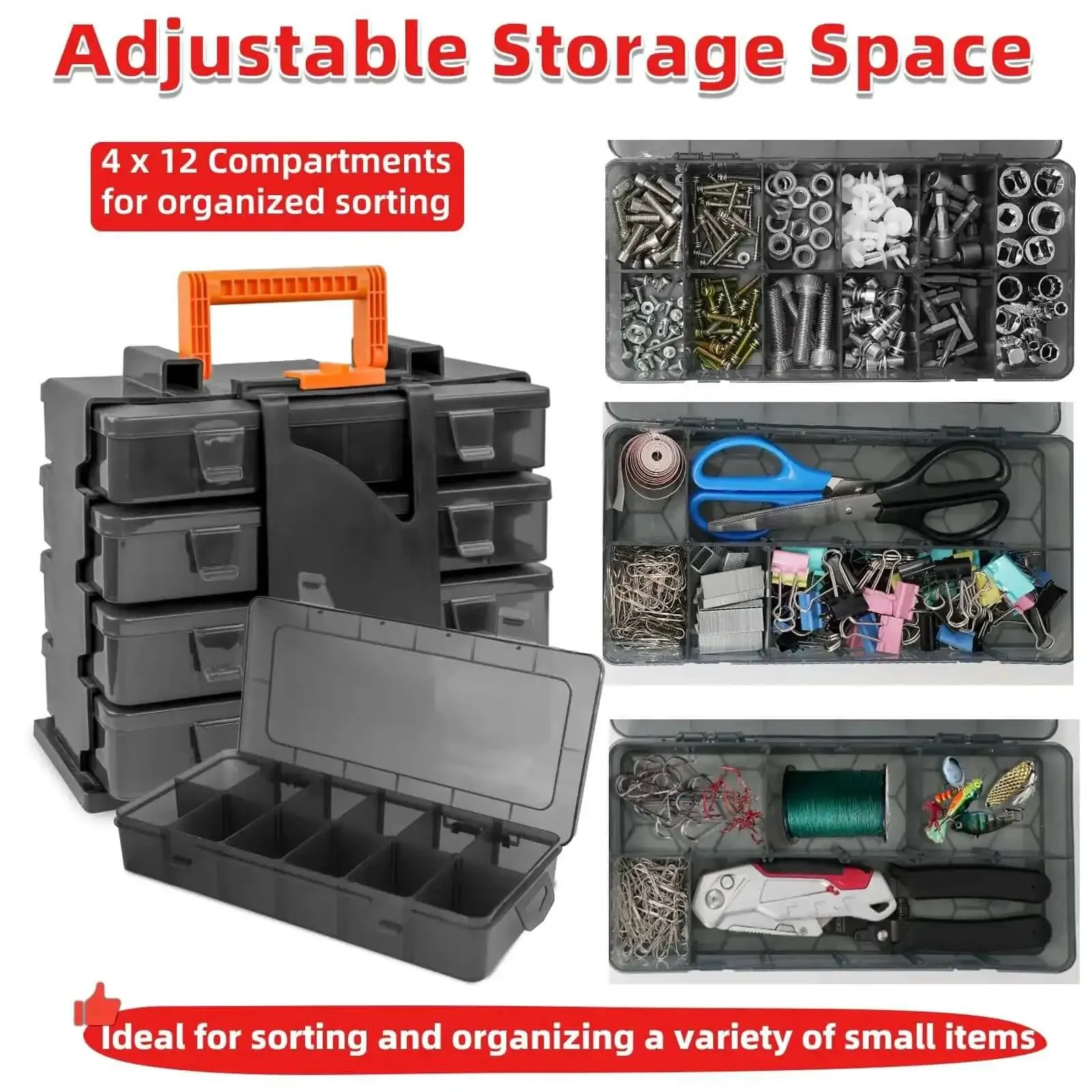 Clear Small Parts Organizer Box With 4 By 12 Compartments, Removable Dividers, Stackable Bead Organizer For Crafts, Beads, Screws, Fish Hooks And Tiny Parts, Ideal Tackle Box Storage For DIY, Home Workshop, And Hobbyists - Image 6