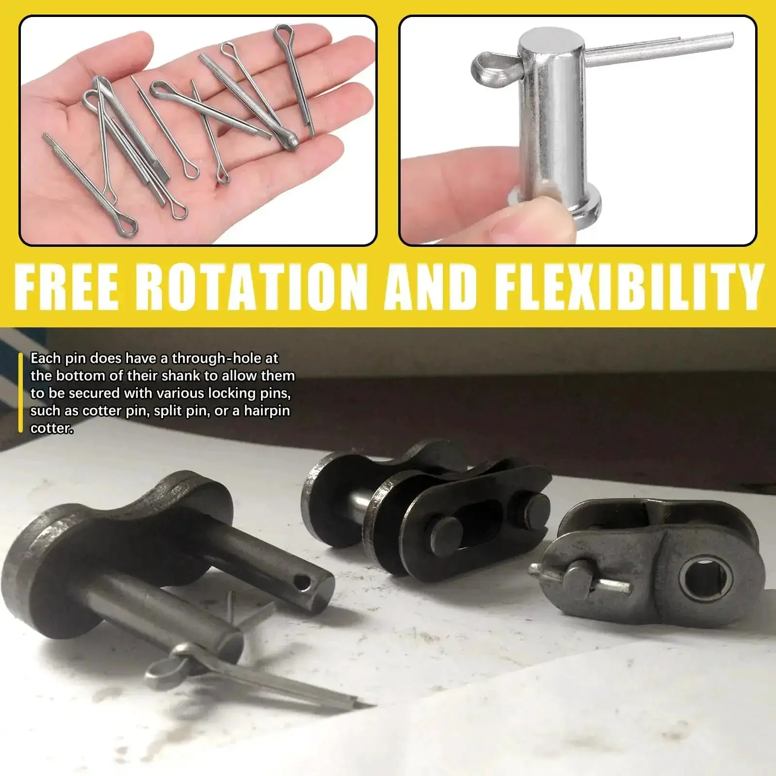 Clevis Pin Kit 51 Single Hole Flat Head Clevis Pins In 18 Sizes Plus 51 Random Size Split Cotter Pins Three Sixteenths Inch To One Half Inch Zinc Plated Carbon Steel Easy Storage In Plastic Organizer Box Great For Garage Use Total 102 Pieces - Image 3