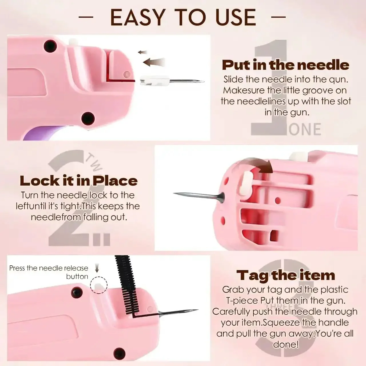 Clothes Stitch Gun Quick Fixer Kit For Easy DIY Mending And Tagging, Pro Grade Sewing Tool With 6 Needles, 1500 Black Fasteners And 1500 White Fasteners 0.18 Inch Purple - Image 3