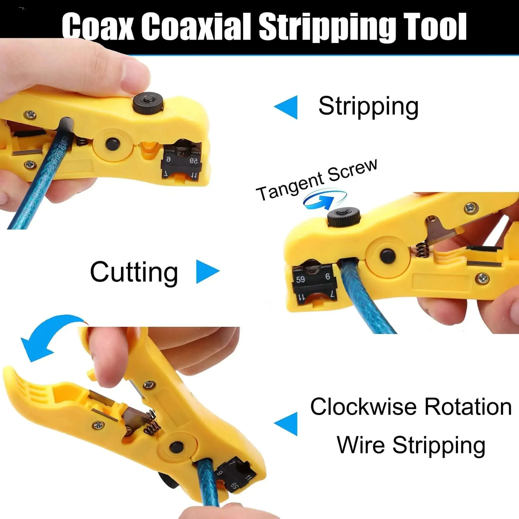 Coax Cable Crimping And Stripping Kit For RG6 RG59 RG11 Coaxial Cables With Adjustable Stripping Blade And 75-5 And 75-7 F Head Connectors Anti Slip Handle Durable Easy To Use Compression Tool For Pros And DIY Home Setups - Image 8
