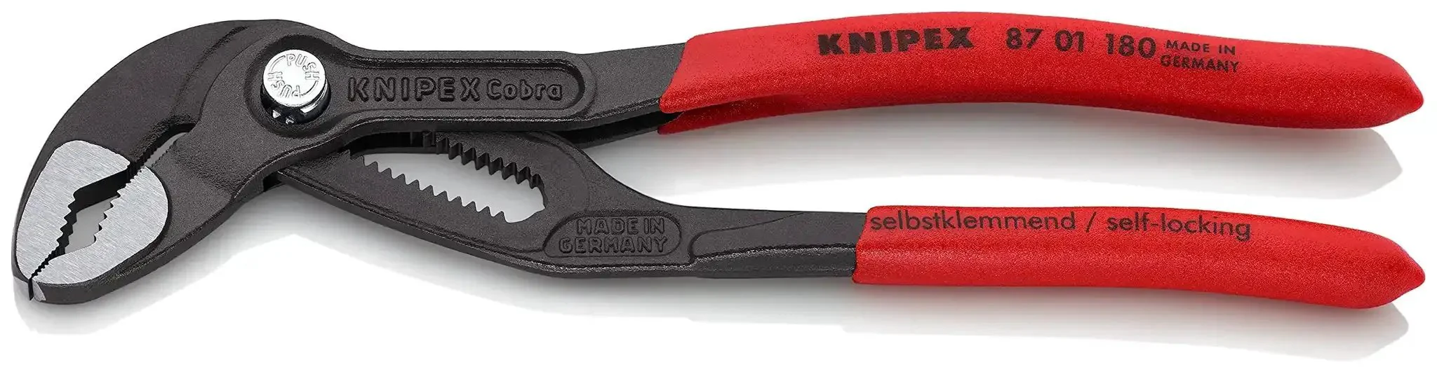 Cobra Water Pump Pliers 7 And A Quarter Inch Beefy Self Locking Pliers With Teeth Grip 18 Adjustment Positions Pinch Guard No Slip Grip Quick Adjust Button 30 Percent More Capacity Than Ordinary Pipe Wrenches Red