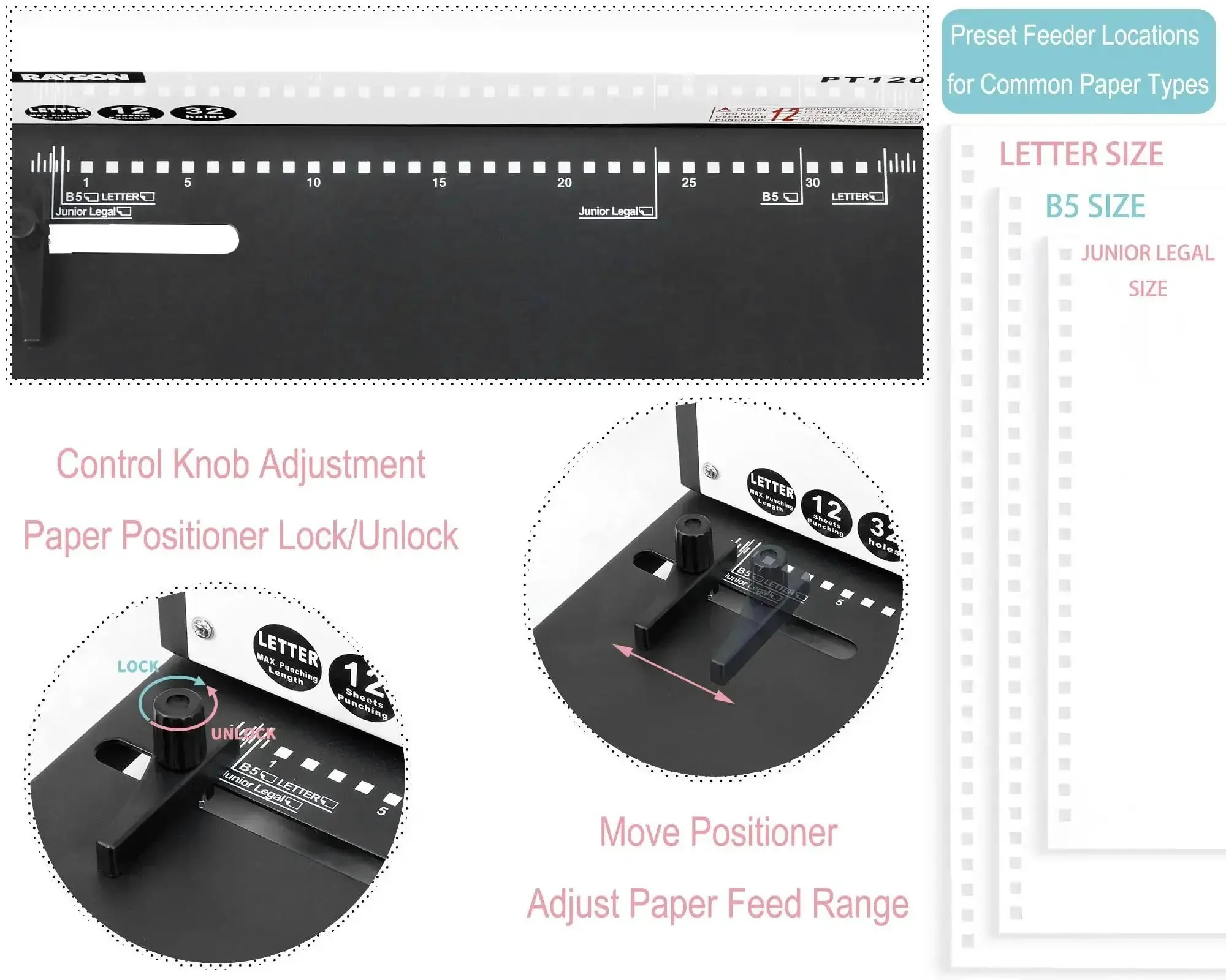 Coil Binding Machine For 3 To 1 Pitch With 32 Hole Punch, Perfect For Spiral And Click Binding Spines, Punches 12 Sheets At A Time, Built Tough Workhorse For Home Office Projects - Image 8