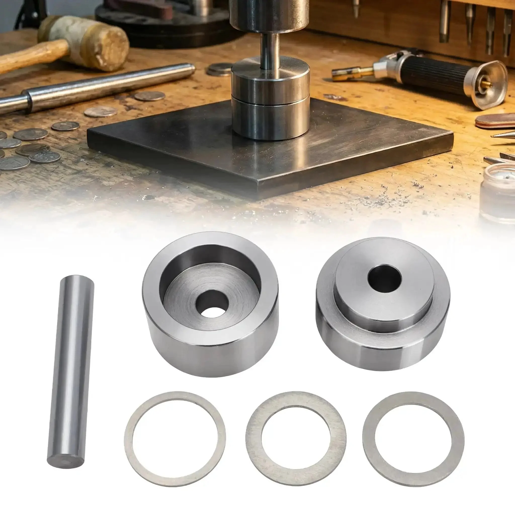 Coin Ring Making Kit With Four Piece Punch And Die Set Self-Centering Metal Hole Punch Tool Kit For Jewelry Crafting Pro Diy Ring Projects Centered Holes In Coins Leather And Metal