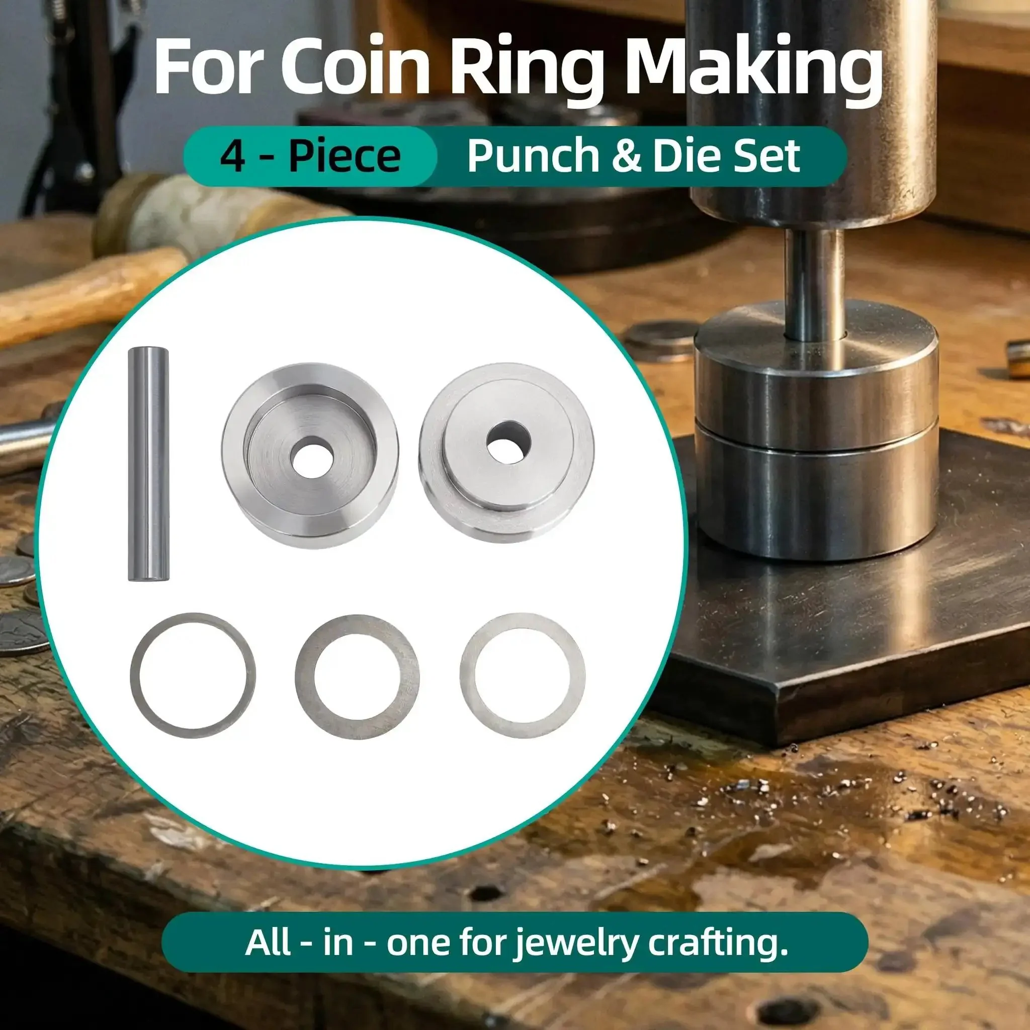 Coin Ring Making Kit With Four Piece Punch And Die Set Self-Centering Metal Hole Punch Tool Kit For Jewelry Crafting Pro Diy Ring Projects Centered Holes In Coins Leather And Metal - Image 7