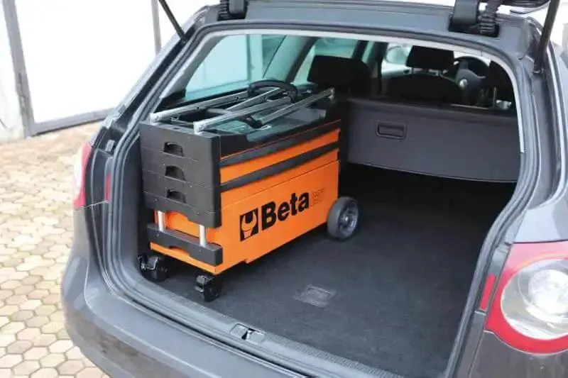 Collapsible Rolling Tool Cart With Locking Drawers, Heavy Duty Metal Trolley With Four Inch Steering Wheels, Brake System, Thermoplastic Worktop, Portable Mobile Workshop Cart For Mechanics And Shops, Orange - Image 2