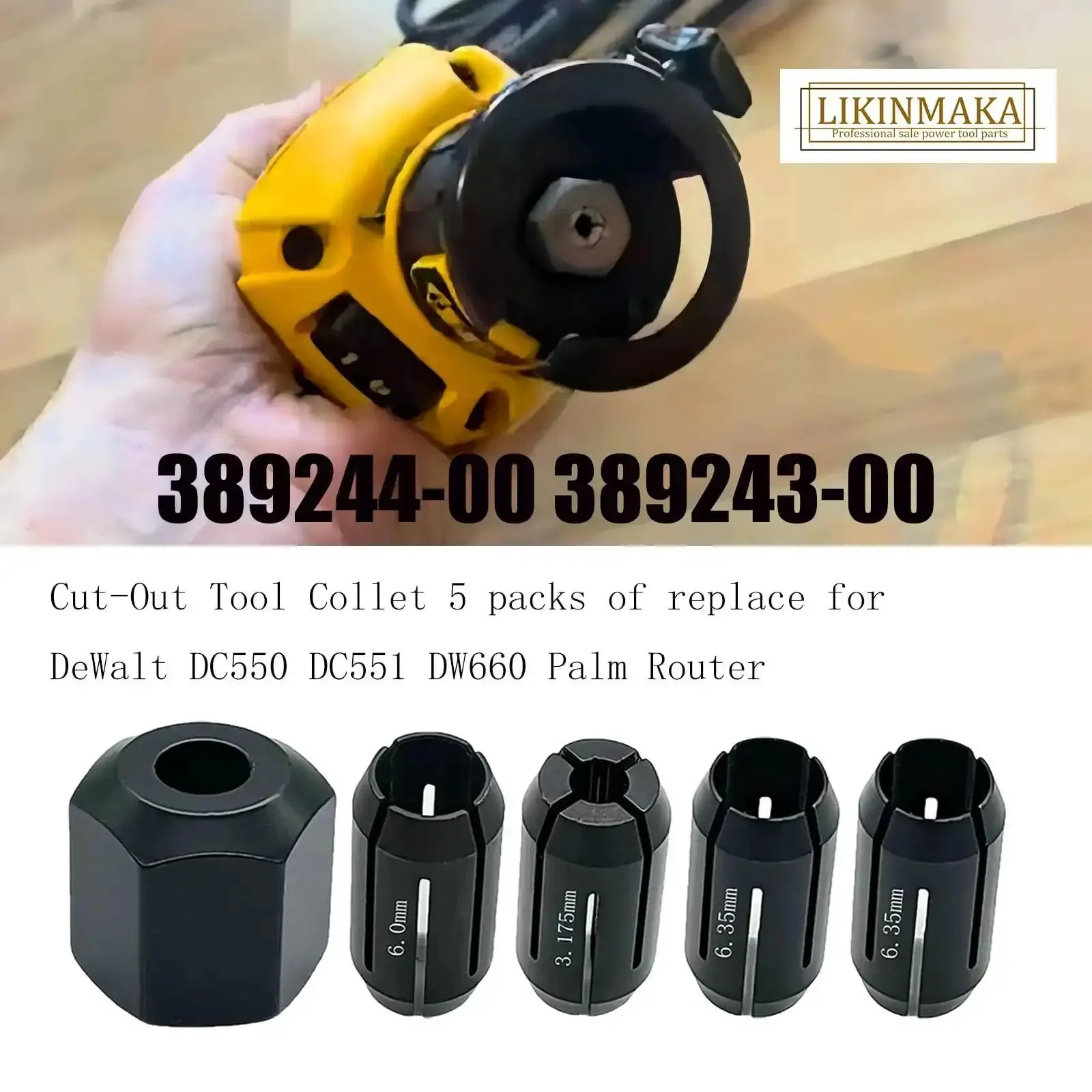 Collet Chuck And Nut Replacement Kit For Palm Routers And Drywall Tools 5 Pack With One Eighth Inch Two One Quarter Inch And Six Millimeter Collets Plus Nut Fits DW660 DW551 DCS Series Cutout Tools And RotoZip Spiral Saws - Image 2