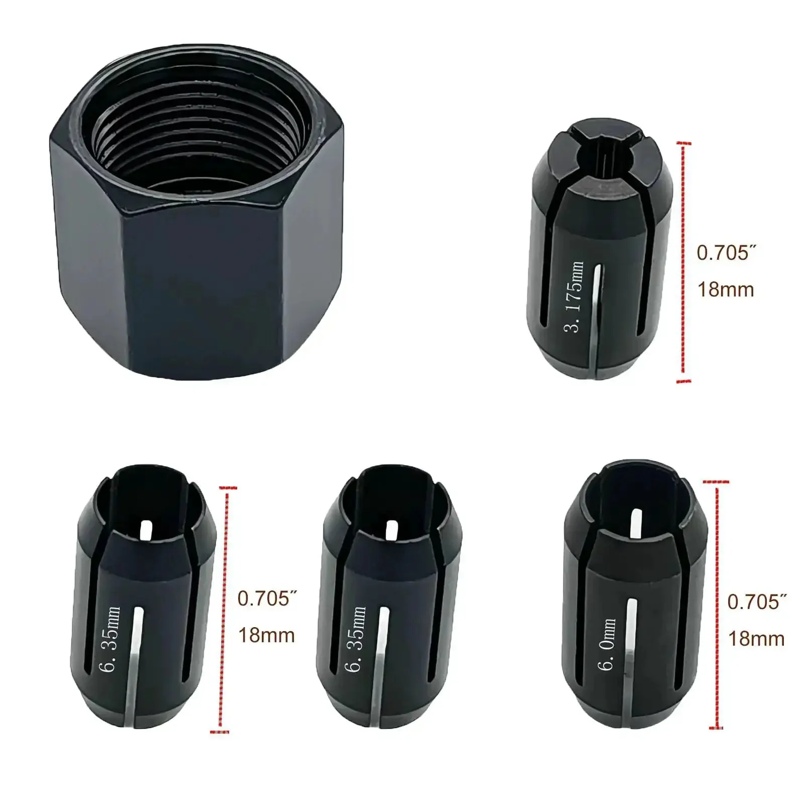 Collet Chuck And Nut Replacement Kit For Palm Routers And Drywall Tools 5 Pack With One Eighth Inch Two One Quarter Inch And Six Millimeter Collets Plus Nut Fits DW660 DW551 DCS Series Cutout Tools And RotoZip Spiral Saws - Image 4