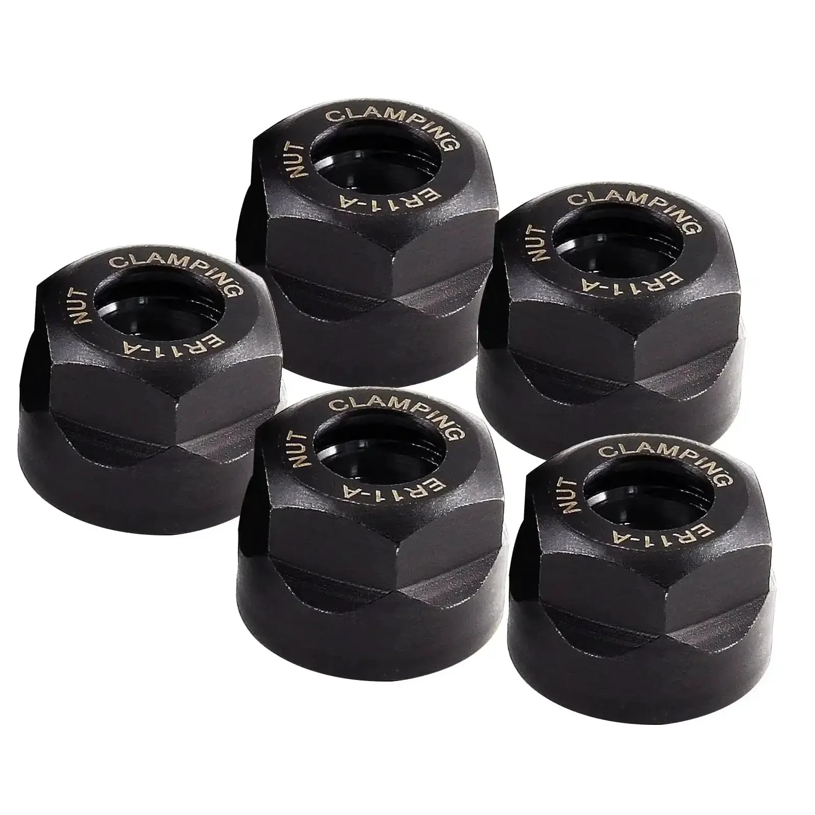 Collet Clamping Nut Set For ER11A Type M14 CNC Chuck Lathe Milling Tool Holder High Precision Alloy Steel 5 Pcs Concentricity Boost To Extend Spindle Life Durable Industrial Grade Nut Kit