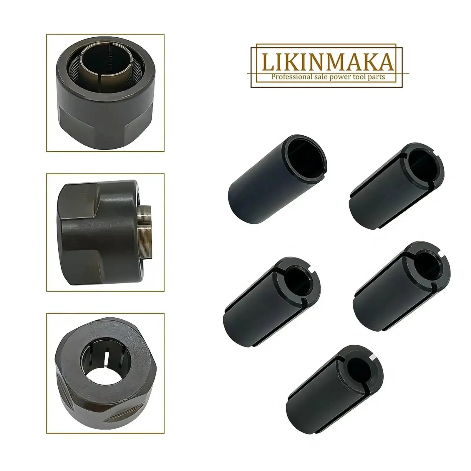Collet Nut Cone Set For Router, Heavy Duty Half Inch Nut With Mixed Collets 6.0mm, 6.35mm One Quarter Inch, 8.0mm, 9.52mm, Six Pack, Fits 3612 Series And 3600H Routers - Image 3