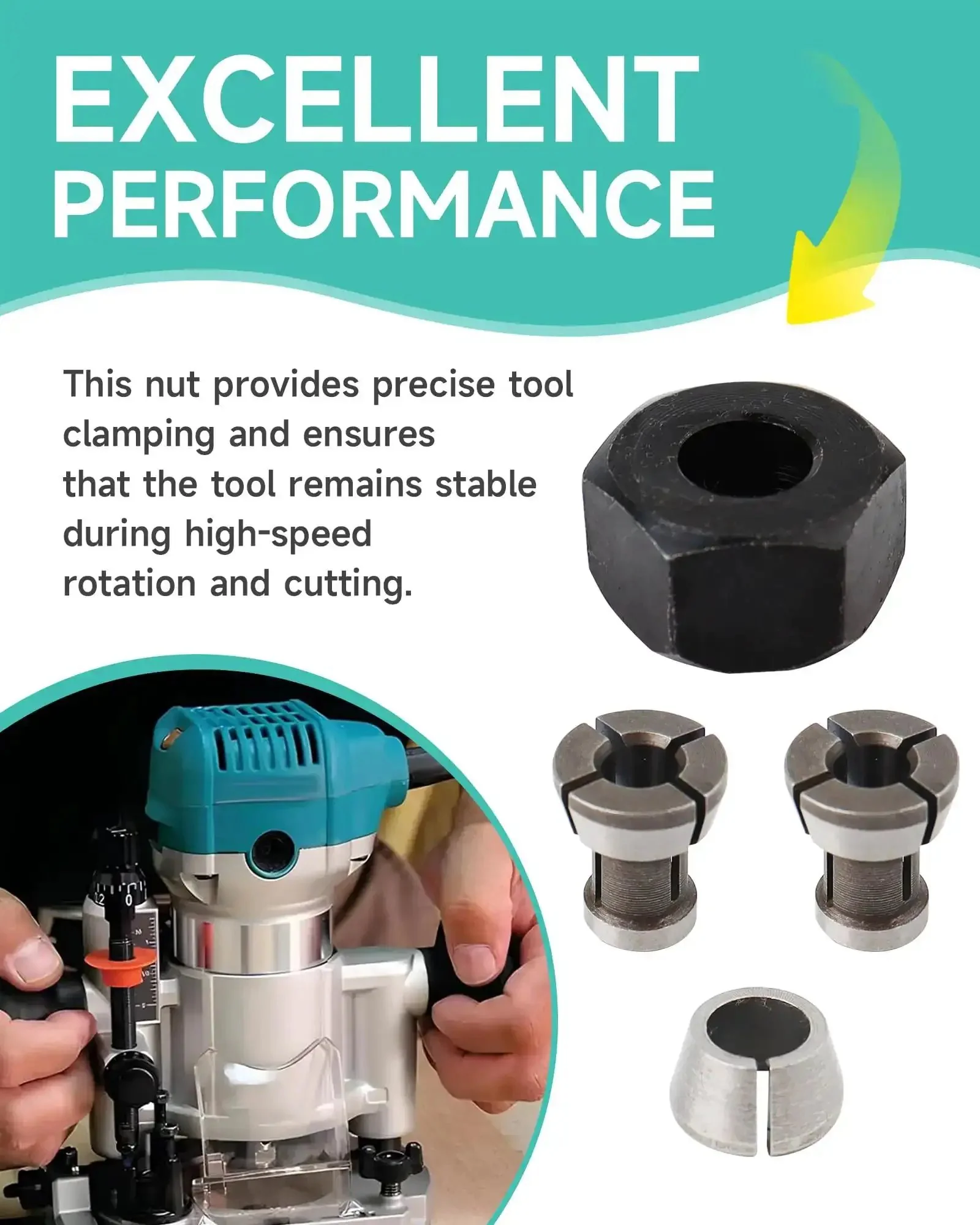 Collet Nut Kit Replacement For Makita Drills And Rotary Tools One Quarter Inch Six Point Three Five Millimeter Six Millimeter Compatible With RP0900 RT0700C RT001G RT0701C RT0702C RP2301FCXK DRT50Z DRT50 MT361 763637-1 763636-3 Nut Parts Assembly - Image 4