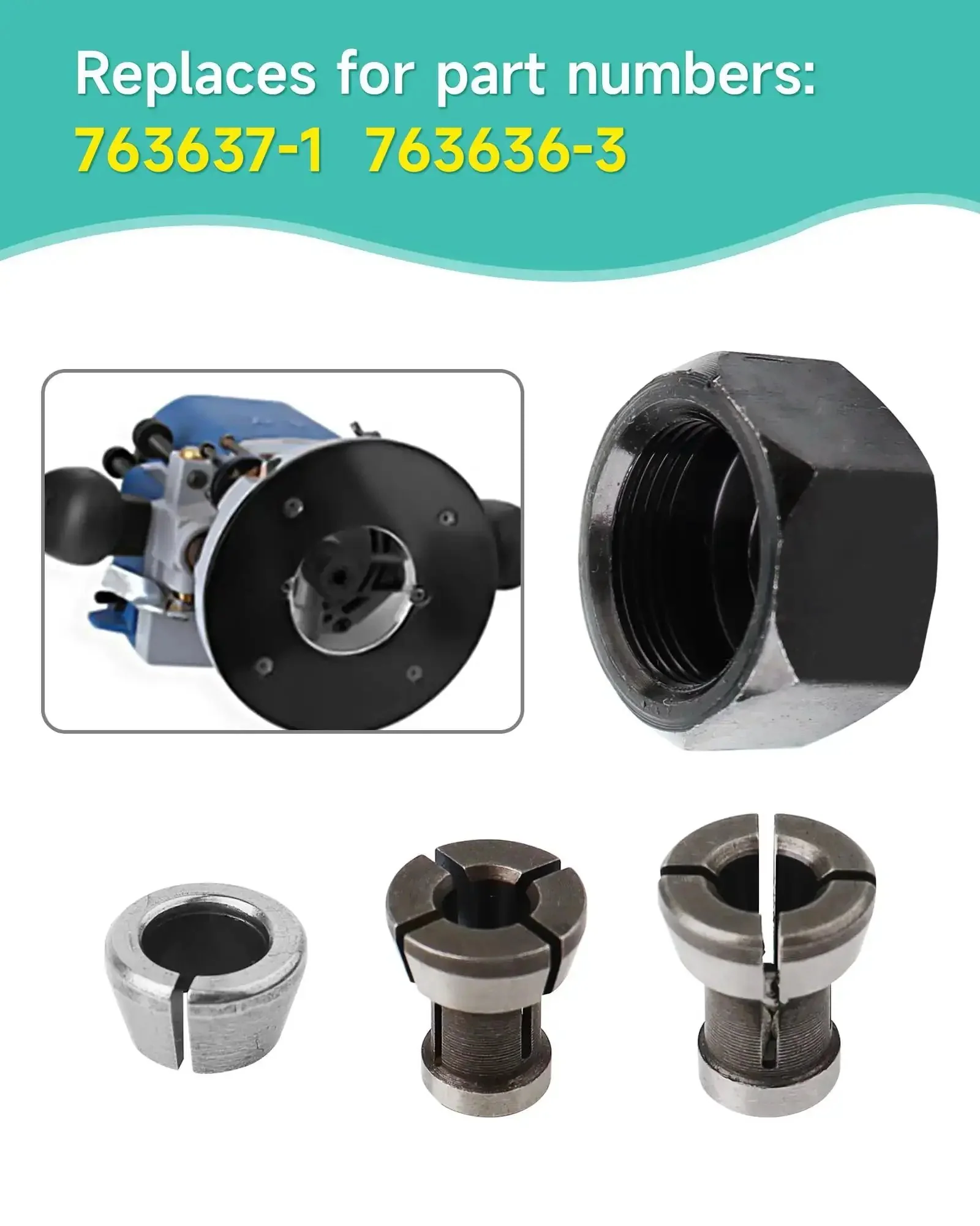 Collet Nut Kit Replacement For Makita Drills And Rotary Tools One Quarter Inch Six Point Three Five Millimeter Six Millimeter Compatible With RP0900 RT0700C RT001G RT0701C RT0702C RP2301FCXK DRT50Z DRT50 MT361 763637-1 763636-3 Nut Parts Assembly - Image 6