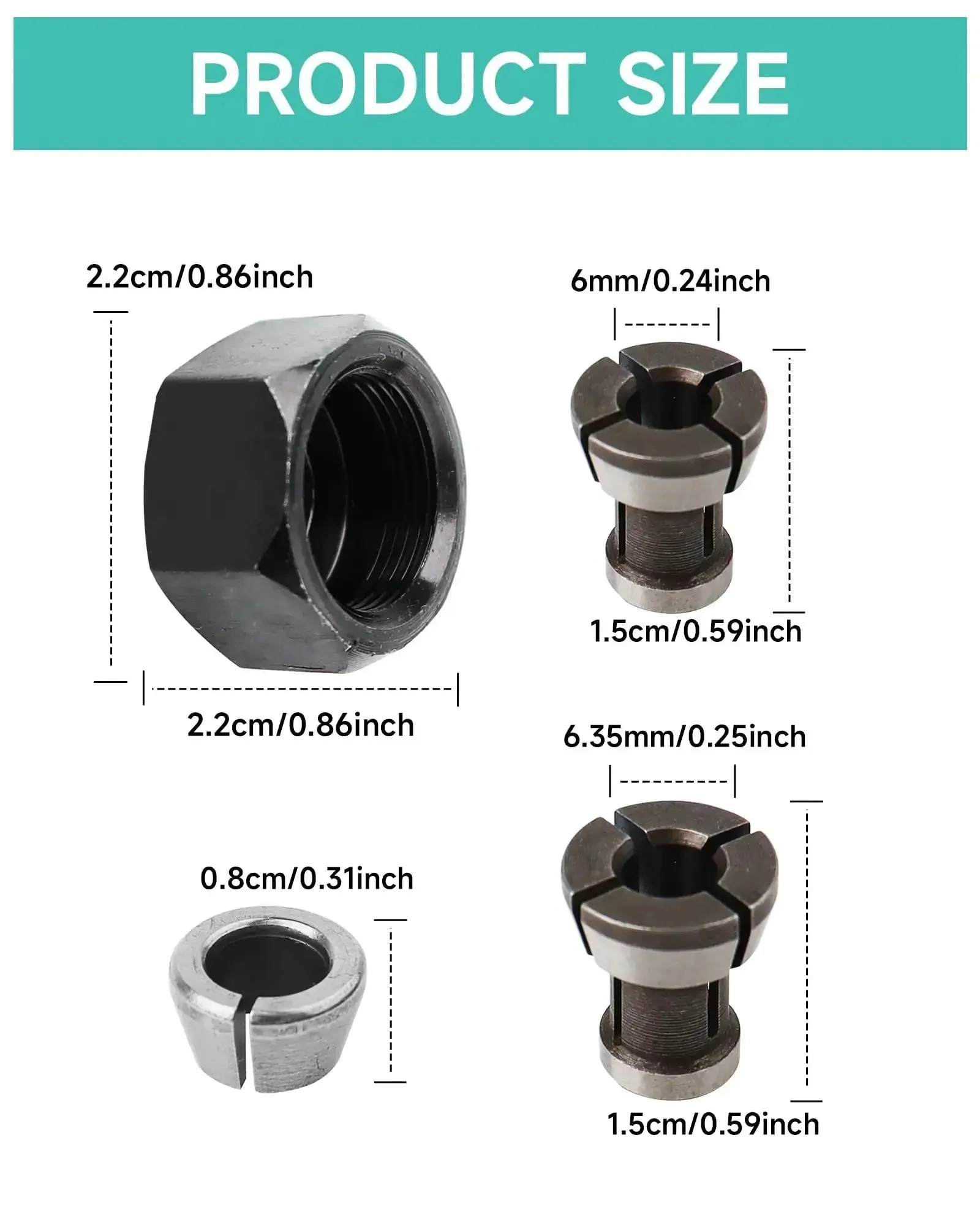 Collet Nut Kit Replacement For Makita Drills And Rotary Tools One Quarter Inch Six Point Three Five Millimeter Six Millimeter Compatible With RP0900 RT0700C RT001G RT0701C RT0702C RP2301FCXK DRT50Z DRT50 MT361 763637-1 763636-3 Nut Parts Assembly - Image 7