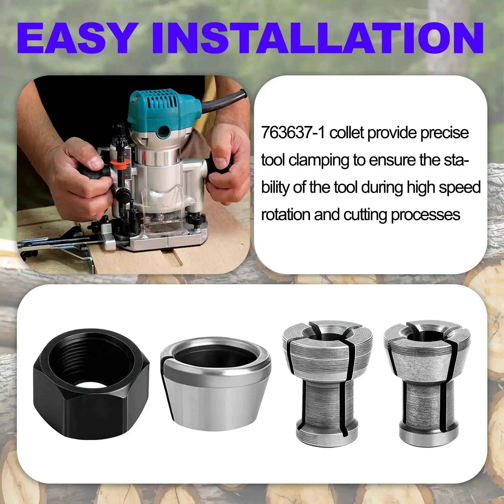 Collet Nut Kit Replacement For Makita Tools Fits One Quarter Inch And 6mm Collets Replaces 763637-1 763636-3 Direct Fit For RP0900 RT0700C RT001G RT0701C RT0702C RP2301FCXK DRT50Z DRT50 MT361 - Image 2