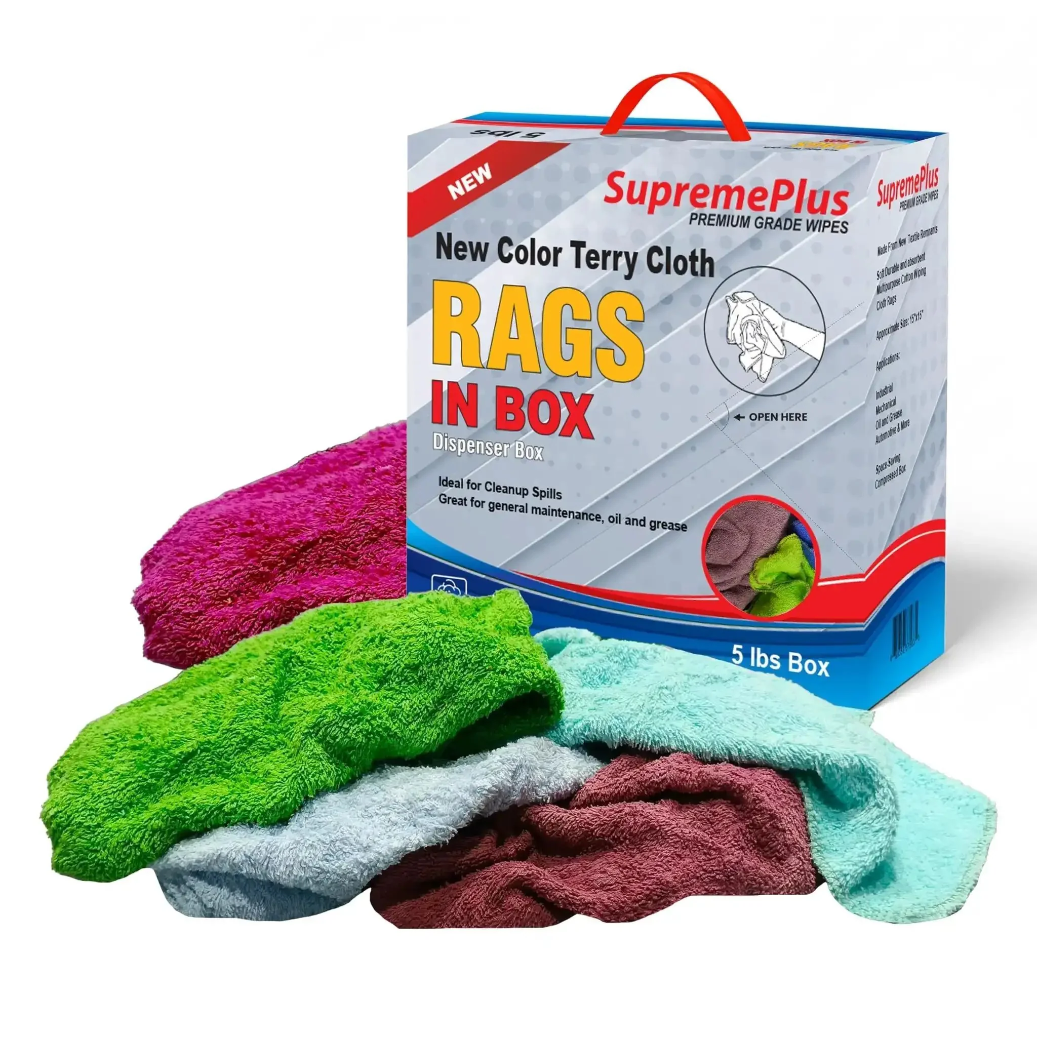 Color Terry Cloth Rags 5 Lb Compressed Box Super Absorbent Cotton Towels For Garage, Shop, Industrial Use And Housekeeping Bulk Cleaning Rags Multi Purpose Great For Drying, Wiping, Grime Busting And Heavy Duty Cleanup