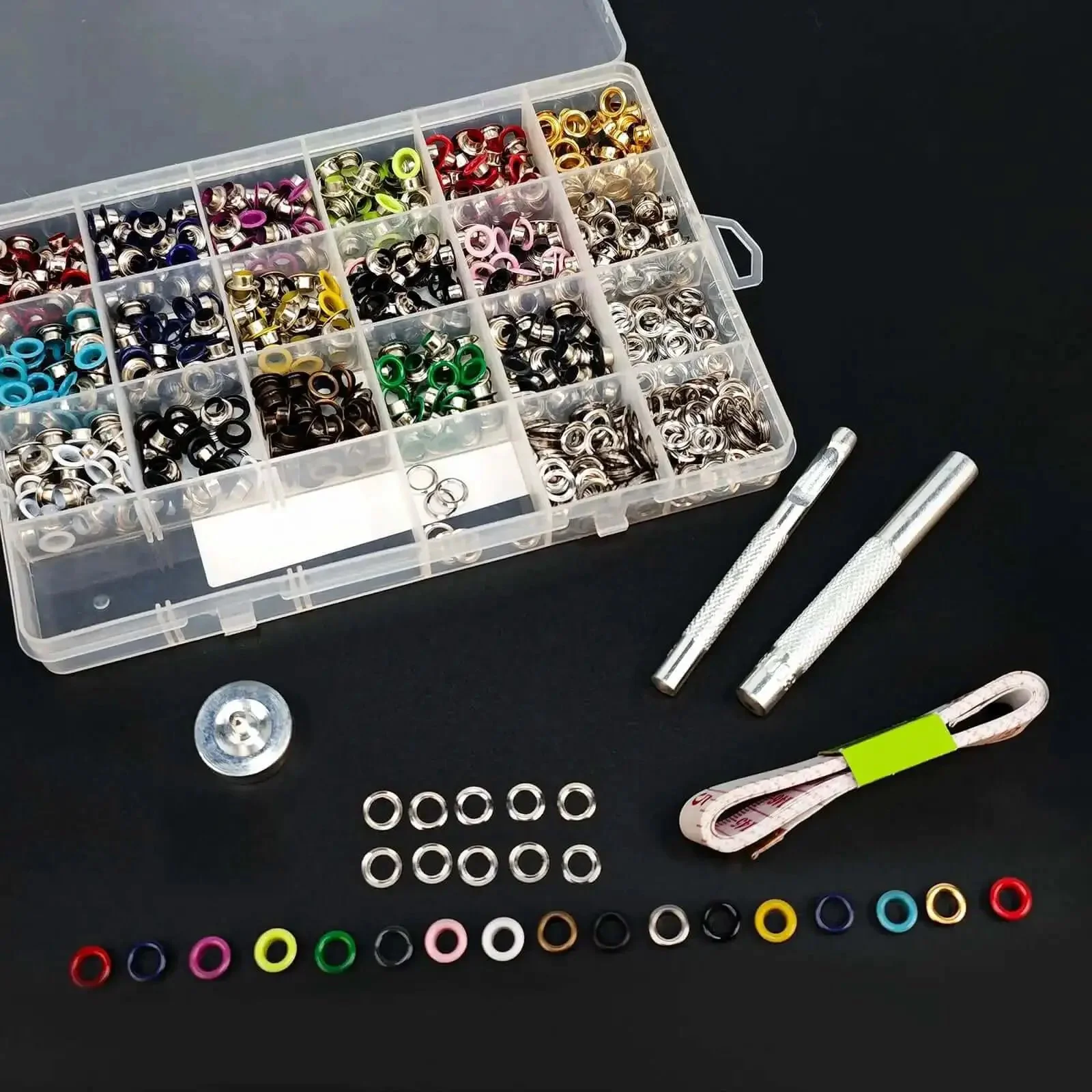 Colorful Grommet And Eyelet Kit With 680 Pieces In 17 Colors Includes Three Sixteenths Inch Metal Eyelets For Shoes Belts Clothes Bags And Crafts Plus Installation Tool Measuring Tape And Durable Storage Box For DIY Projects - Image 5