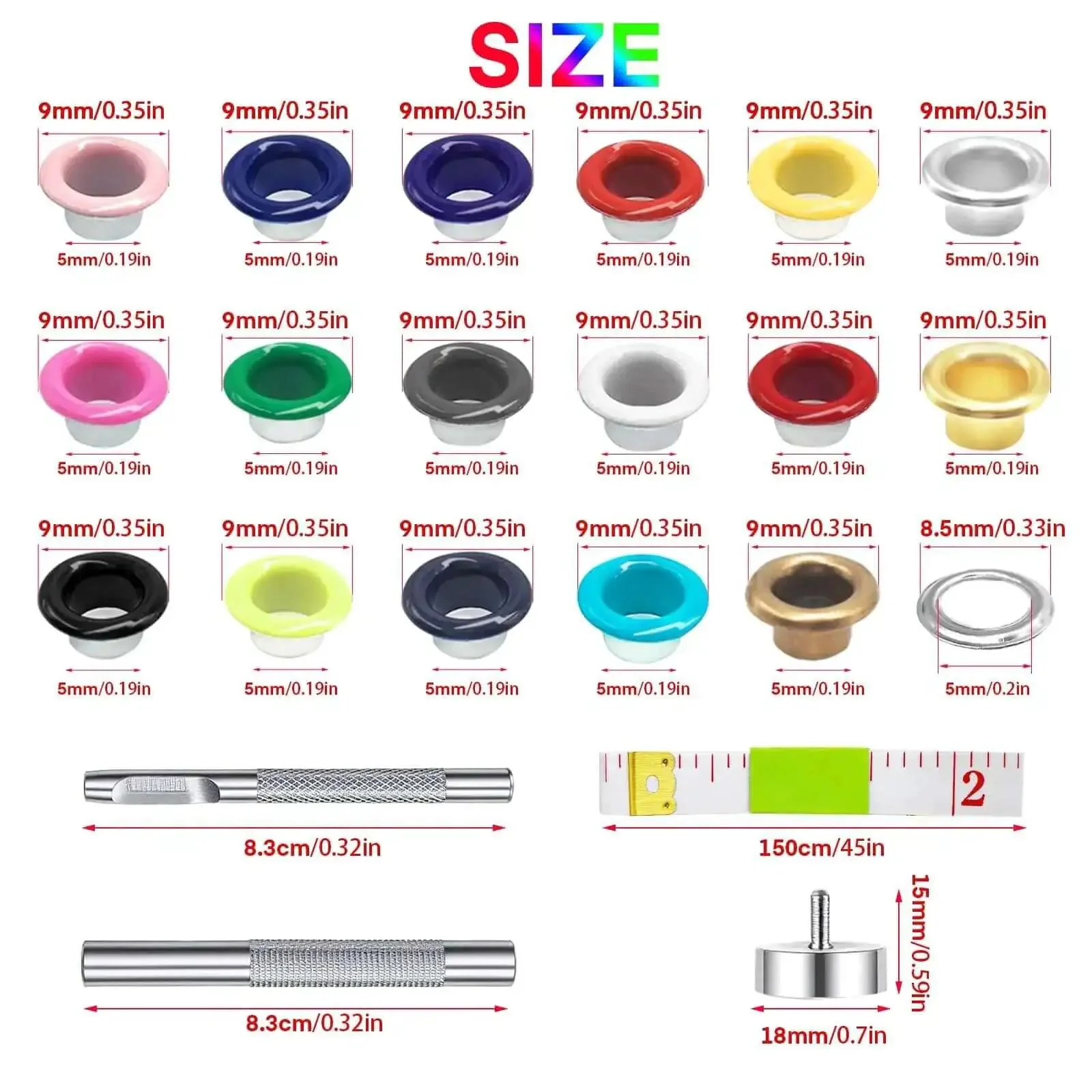 Colorful Grommet And Eyelet Kit With 680 Pieces In 17 Colors Includes Three Sixteenths Inch Metal Eyelets For Shoes Belts Clothes Bags And Crafts Plus Installation Tool Measuring Tape And Durable Storage Box For DIY Projects - Image 8