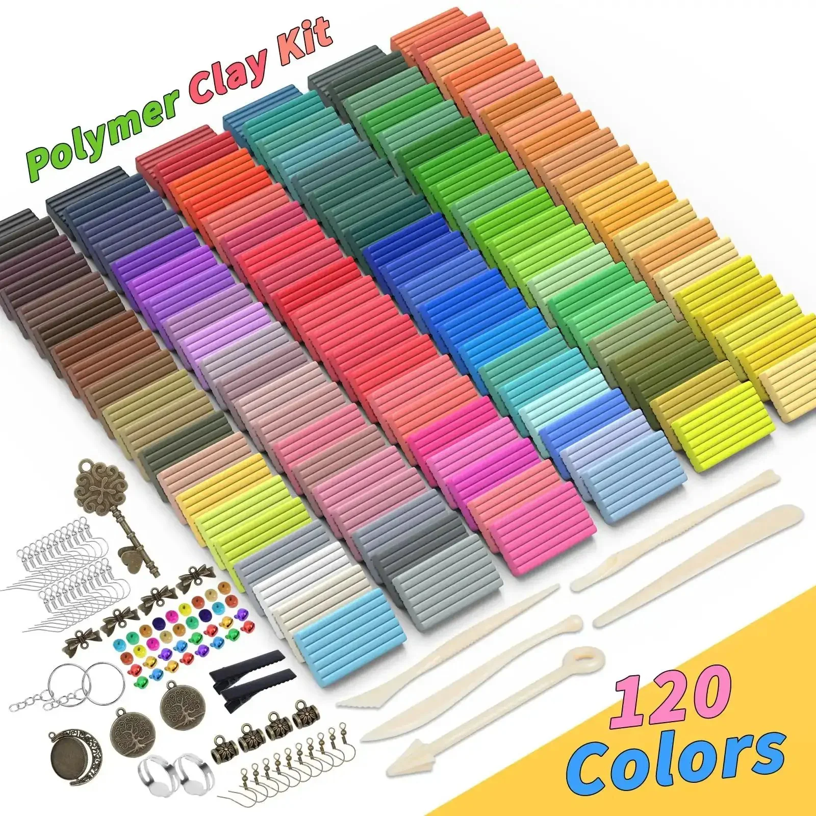 Colorful Polymer Clay Starter Kit With 120 Bright Colors Oven Baked Non Sticky Modeling Clay DIY Jewelry Making Set 20 Sculpting Tools And 18 Accessories For Beginners And Kids Kid Friendly Craft Gifts - Image 7