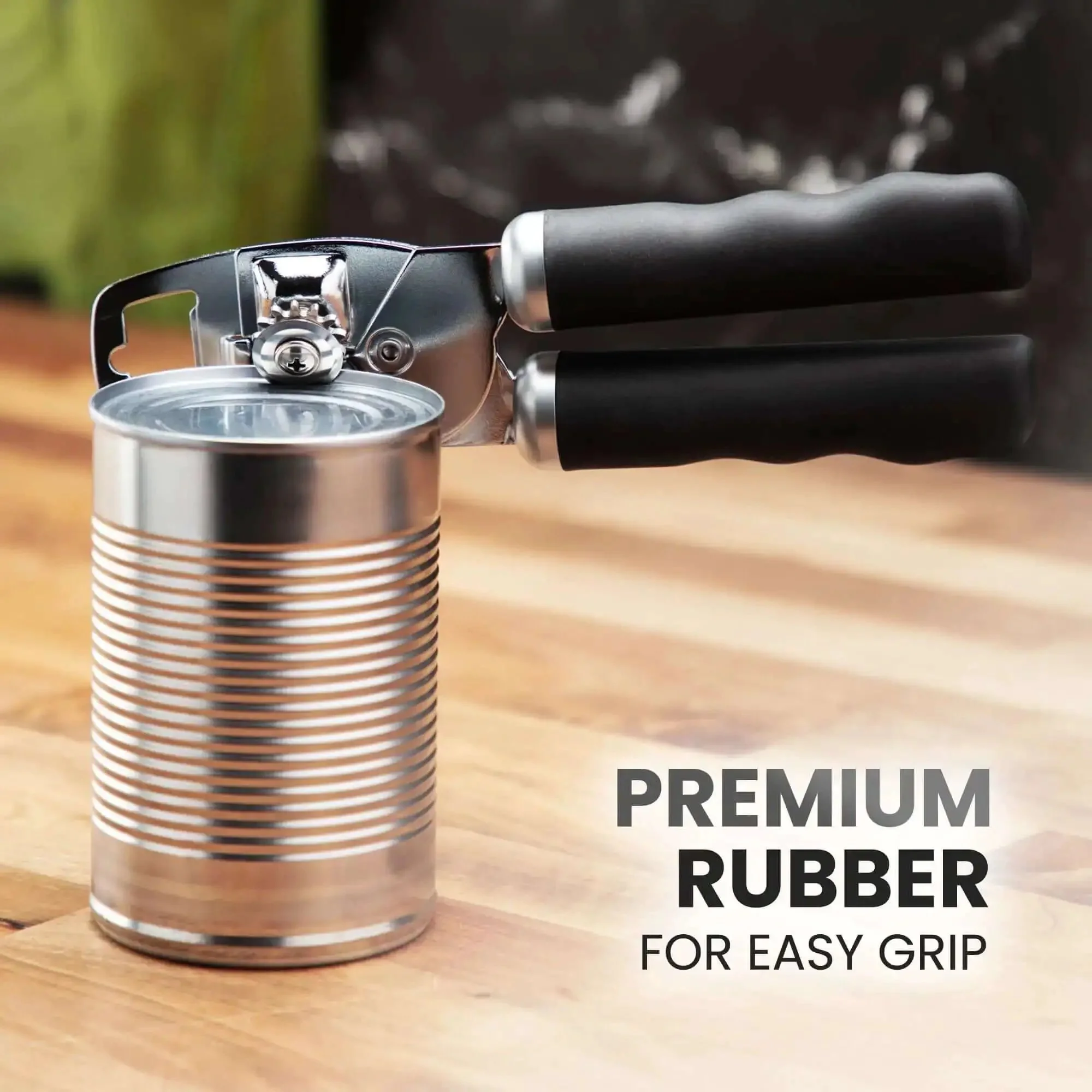 Comfy Manual Can Opener With Bottle Opener, Rust Proof Stainless Steel, Turn Knob, Soft Grip Handles, Slip-Resistant, No-Hassle Opening For Cans And Bottles, Durable Black Kitchen Tool - Image 2