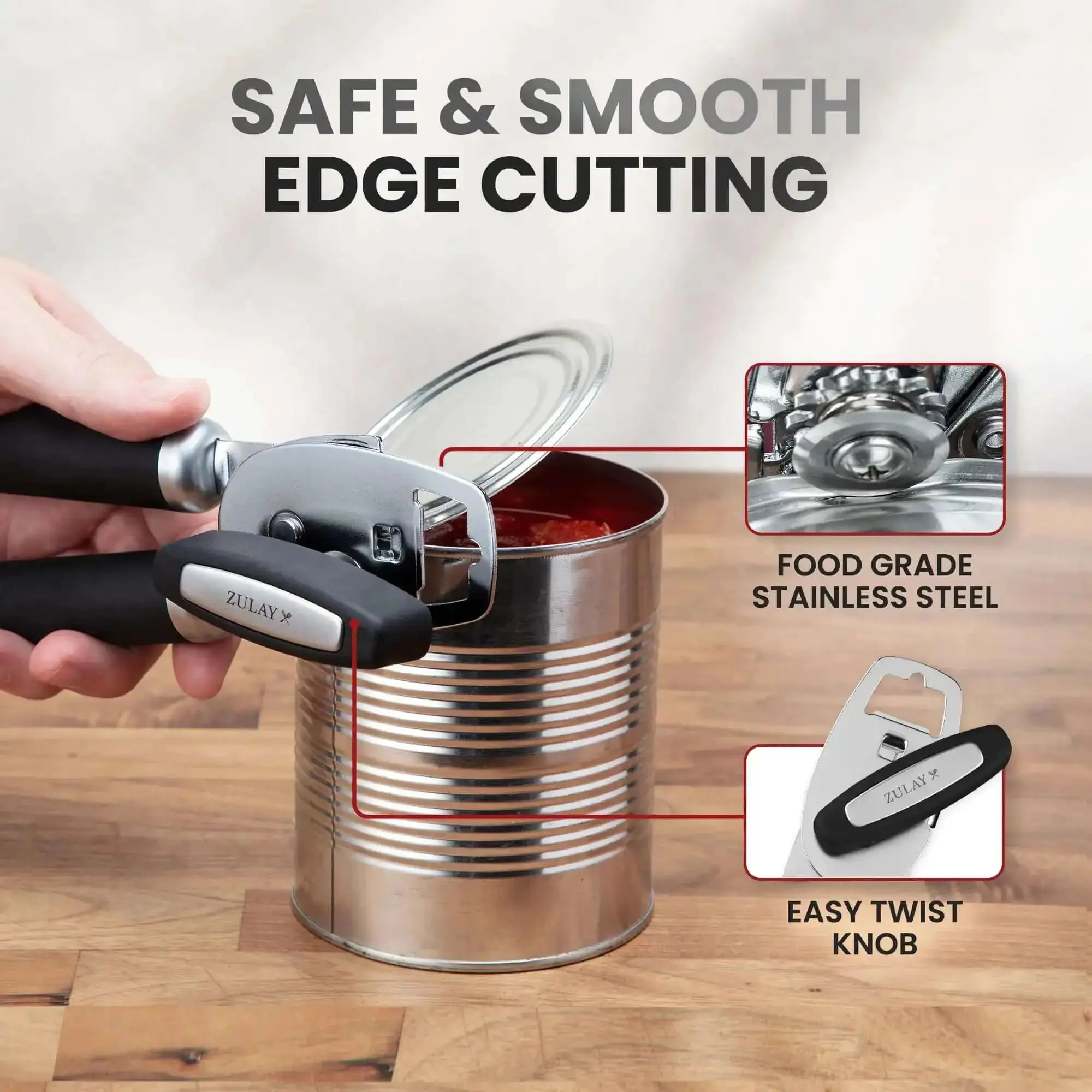 Comfy Manual Can Opener With Bottle Opener, Rust Proof Stainless Steel, Turn Knob, Soft Grip Handles, Slip-Resistant, No-Hassle Opening For Cans And Bottles, Durable Black Kitchen Tool - Image 5