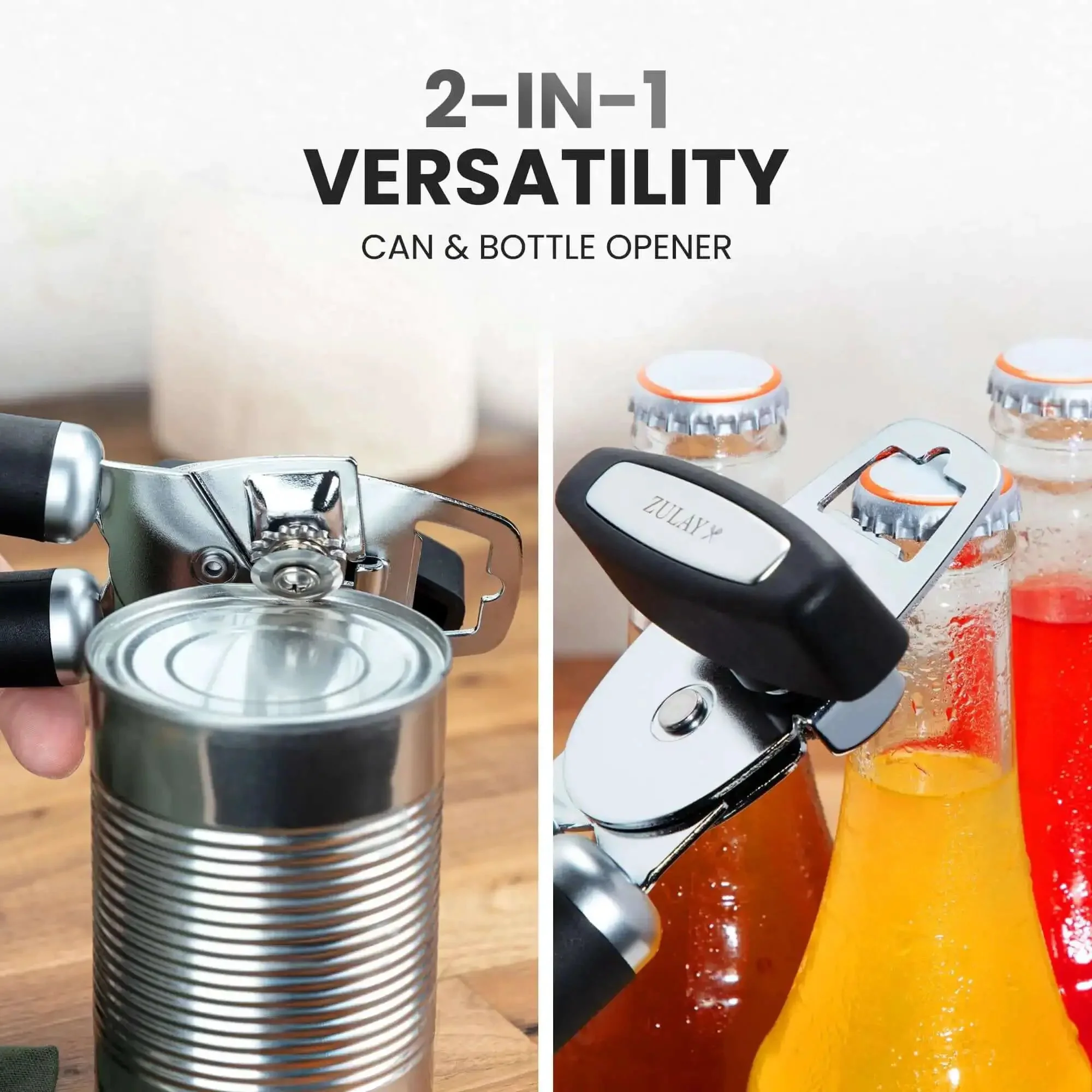 Comfy Manual Can Opener With Bottle Opener, Rust Proof Stainless Steel, Turn Knob, Soft Grip Handles, Slip-Resistant, No-Hassle Opening For Cans And Bottles, Durable Black Kitchen Tool - Image 8