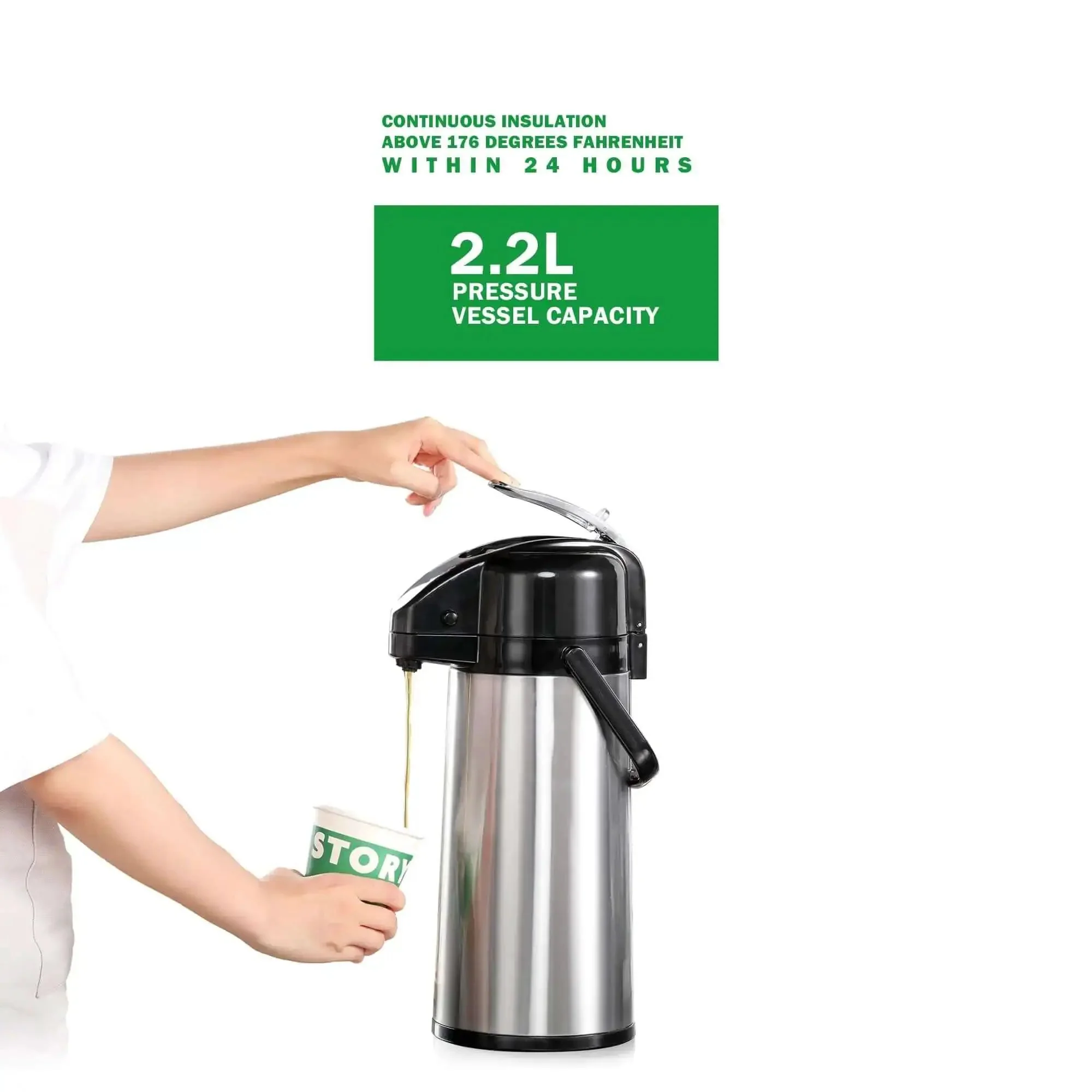 Commercial Airpot Coffee Brewer With 2.2L 74oz Thermal Carafe Stainless Steel Pour Over Coffee Machine 24 Hour Heat 120V 1450W Dispenser For Cafe Restaurant Cafeteria - Image 3
