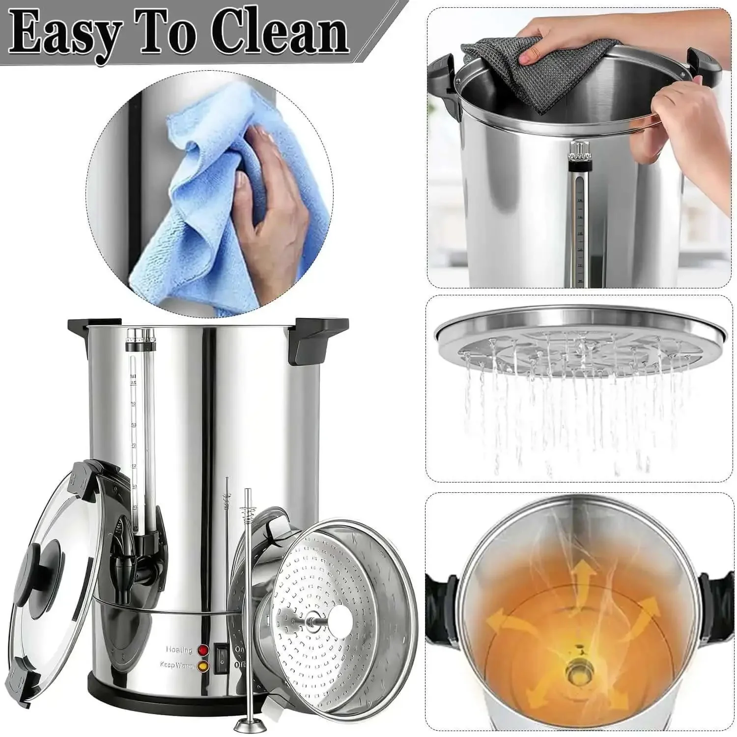 Commercial Coffee Urn for Big Batch 100 Cup Coffee Maker Stainless Steel 15L Large Capacity Hot Water Dispenser for Coffee Tea and Water with Removable Permanent Filter No Paper Filters Needed - Image 5