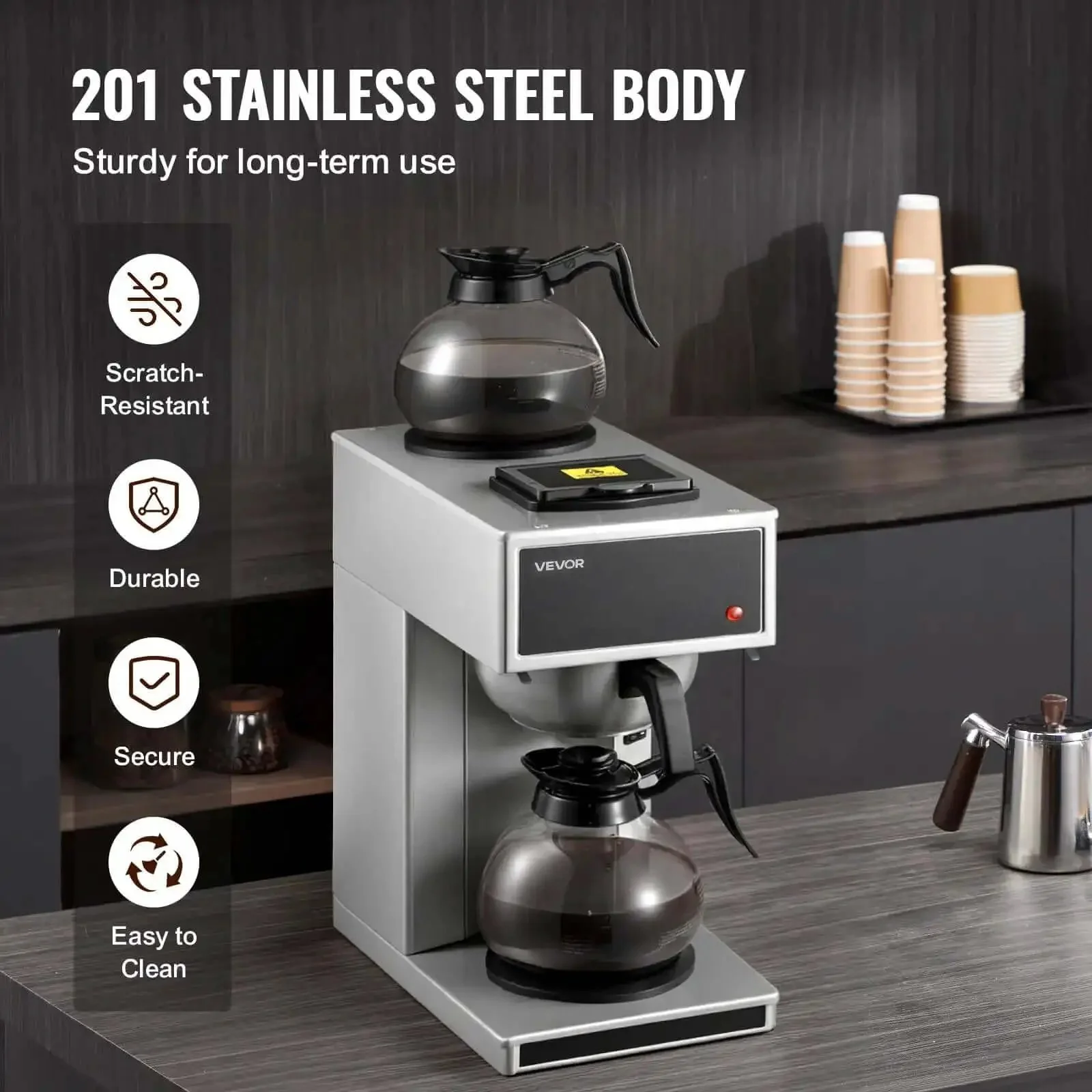 Commercial Drip Coffee Maker Built For Busy Kitchens With 12 Cup Capacity Dual Warmer Plates Two Glass Carafes Stainless Steel Brew Unit Fast 6 Minute Pot Ideal For Restaurant Office Coffee Shop And Home Use - Image 6