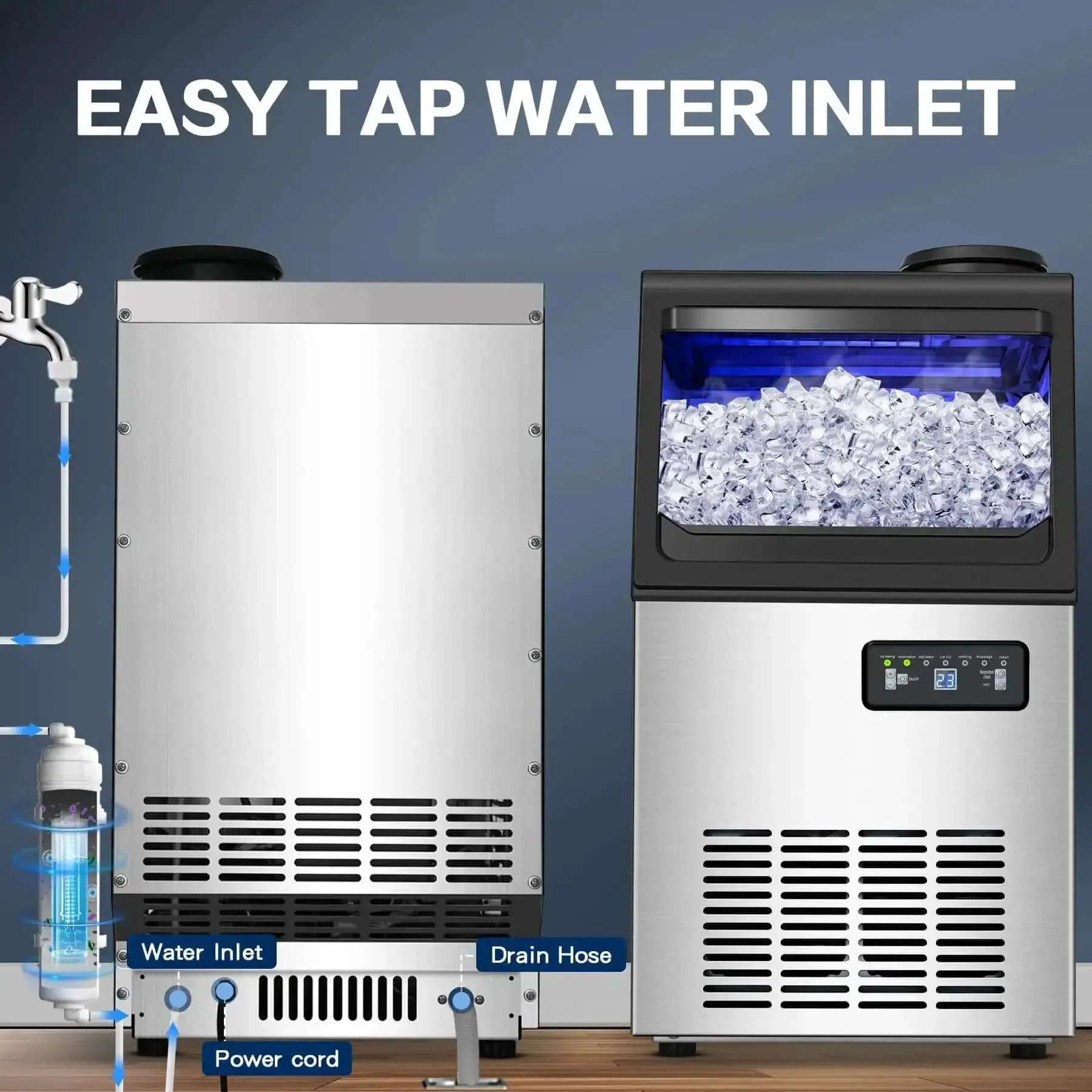 Commercial Ice Maker Delivers 110 Lbs Per Day With Quiet Operation For Home Bar Restaurant Or Coffee Shop Undercounter Or Freestanding Design With 22 Lb Storage And Stainless Steel Self Cleaning - Image 3