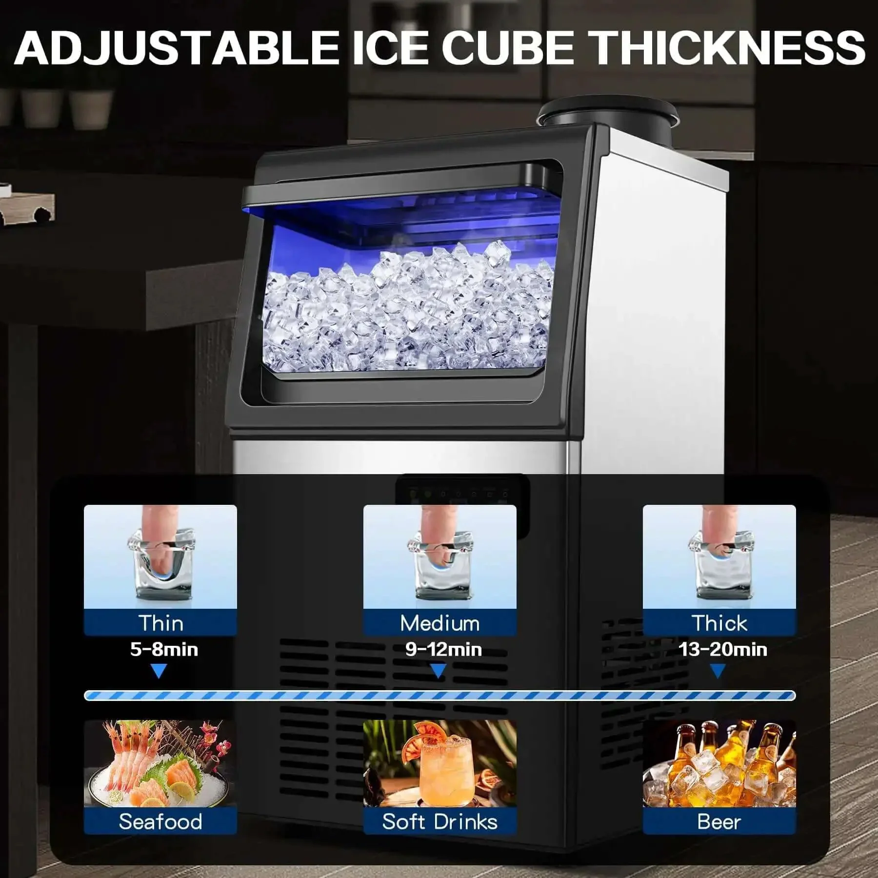 Commercial Ice Maker Delivers 110 Lbs Per Day With Quiet Operation For Home Bar Restaurant Or Coffee Shop Undercounter Or Freestanding Design With 22 Lb Storage And Stainless Steel Self Cleaning - Image 6