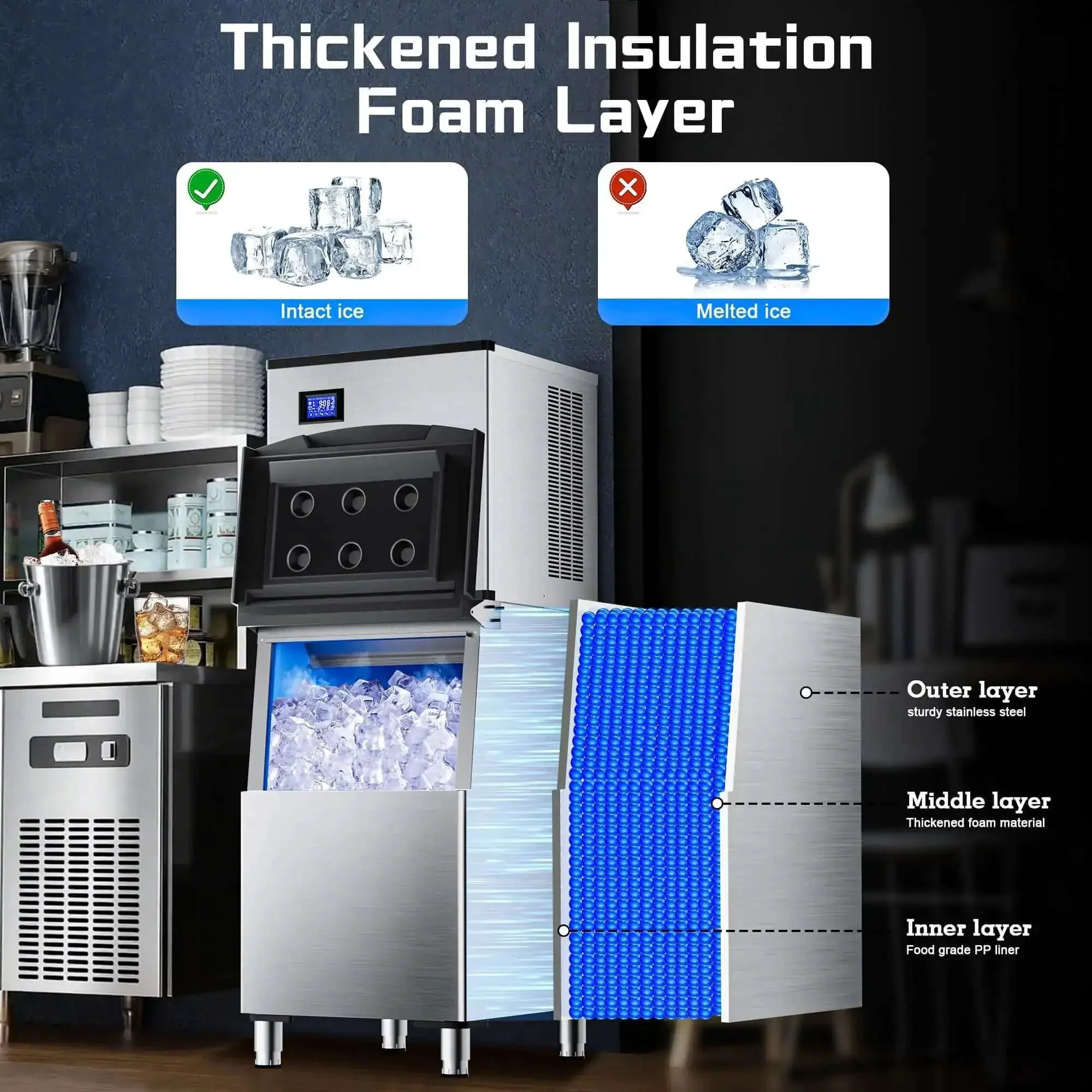 Commercial Ice Maker Machine 500 Lbs Per Day With 350 Lb Storage Bin Stainless Steel Workhorse Ice Machine 156 Ice Cubes Per Cycle Touch Screen Control Self Cleaning Ideal For Bars Restaurants Cafes - Image 5