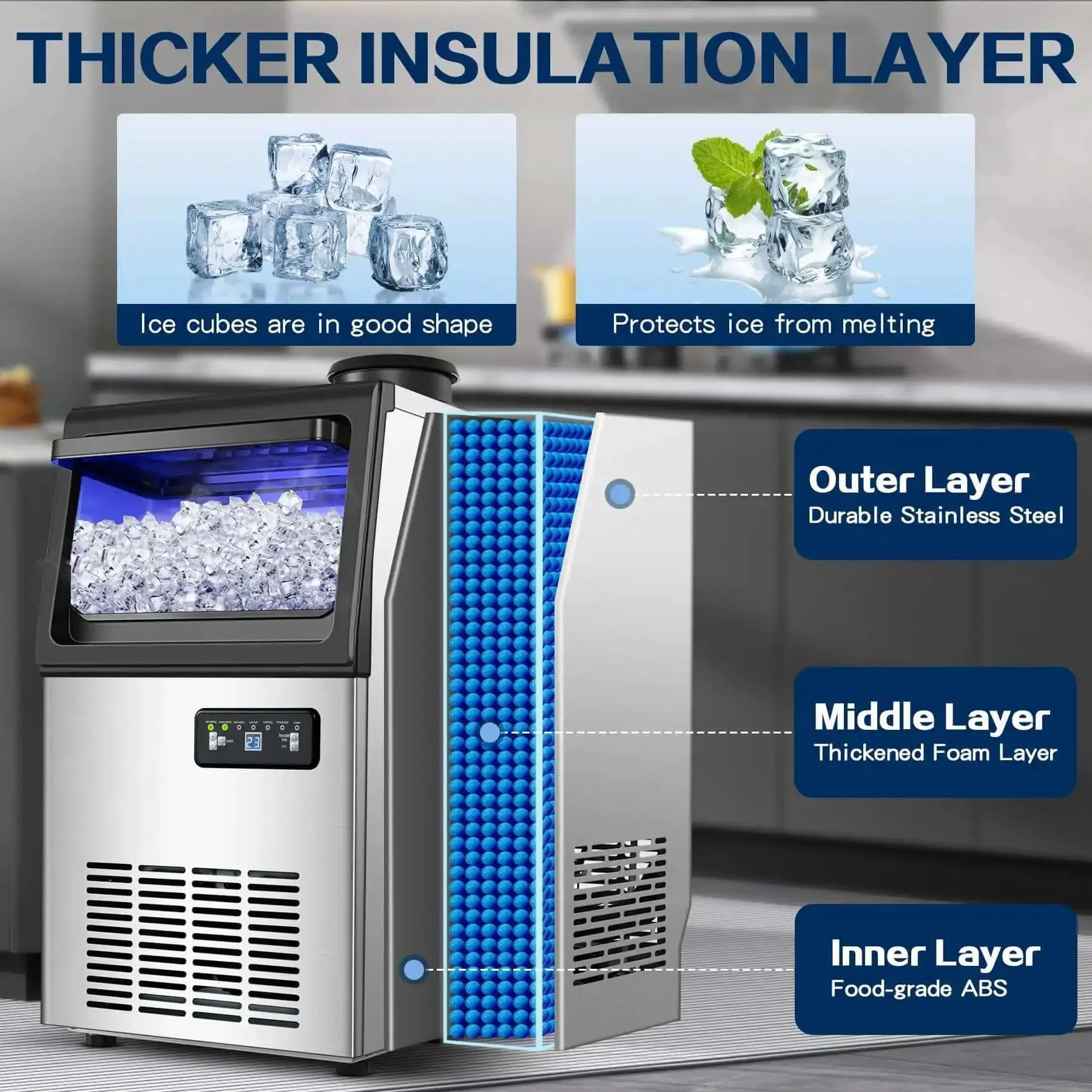 Commercial Ice Maker Machine Delivers 110 Lbs Per Day With Undercounter Or Freestanding Design 22 Lbs Storage Bin Stainless Steel Self Cleaning Quiet Operation Pro Grade For Home Bar Restaurant Coffee Shop - Image 4