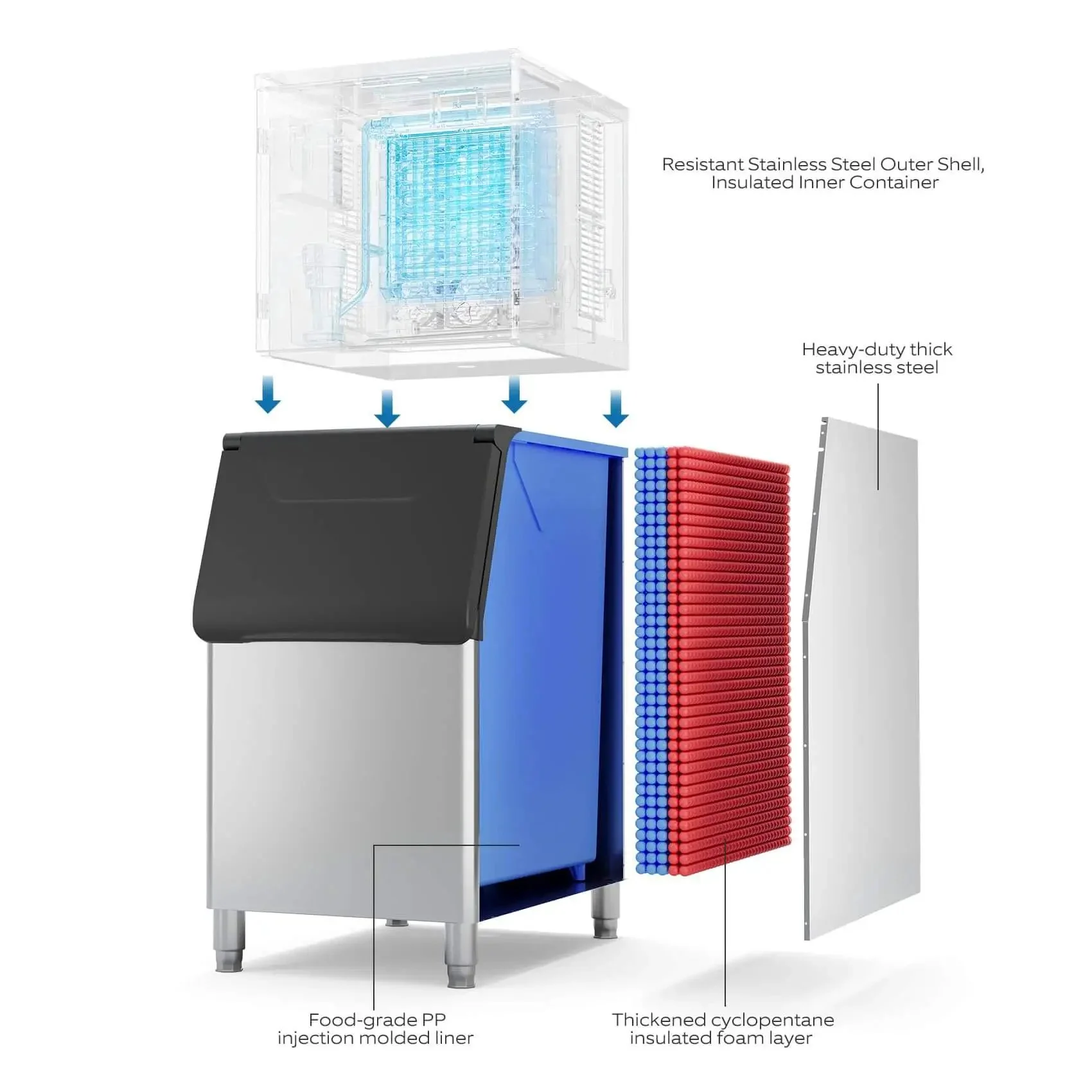 Commercial Ice Maker Machine For Restaurants And Bars Big Industrial Freestanding Stainless Steel Ice Machine That Cranks Out 550 Lbs Per Day With 400 Lbs Storage Ice Ready In 7 To 12 Minutes Clear Cube Ice Energy Efficient Copper Compressor - Image 5