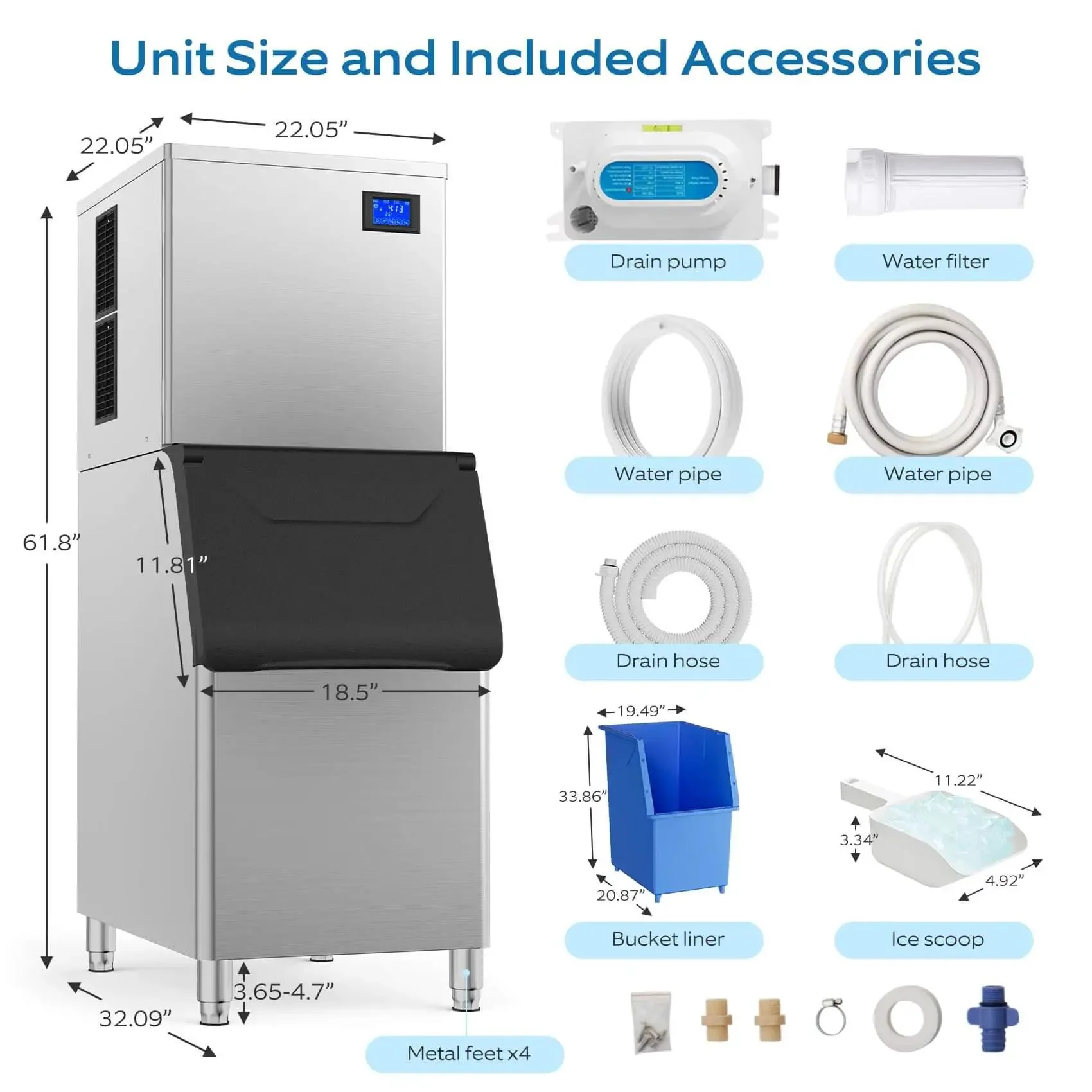 Commercial Ice Maker Machine For Restaurants And Bars Big Industrial Freestanding Stainless Steel Ice Machine That Cranks Out 550 Lbs Per Day With 400 Lbs Storage Ice Ready In 7 To 12 Minutes Clear Cube Ice Energy Efficient Copper Compressor - Image 6