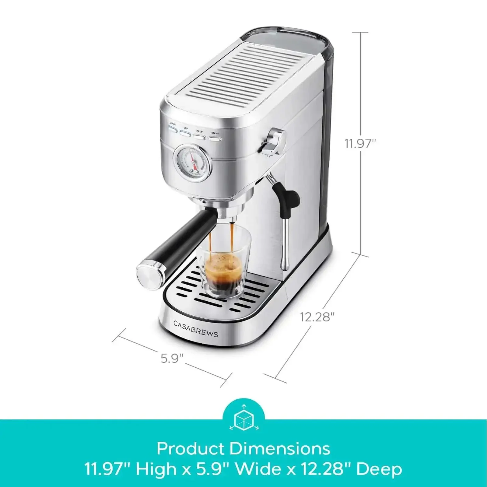 Compact 20 Bar Espresso Machine With Steam Milk Frother For Home Barista Vibes Stainless Steel Coffee Maker With 34 Ounce Removable Water Tank For Cappuccino Lattes Macchiatos Silver - Image 3
