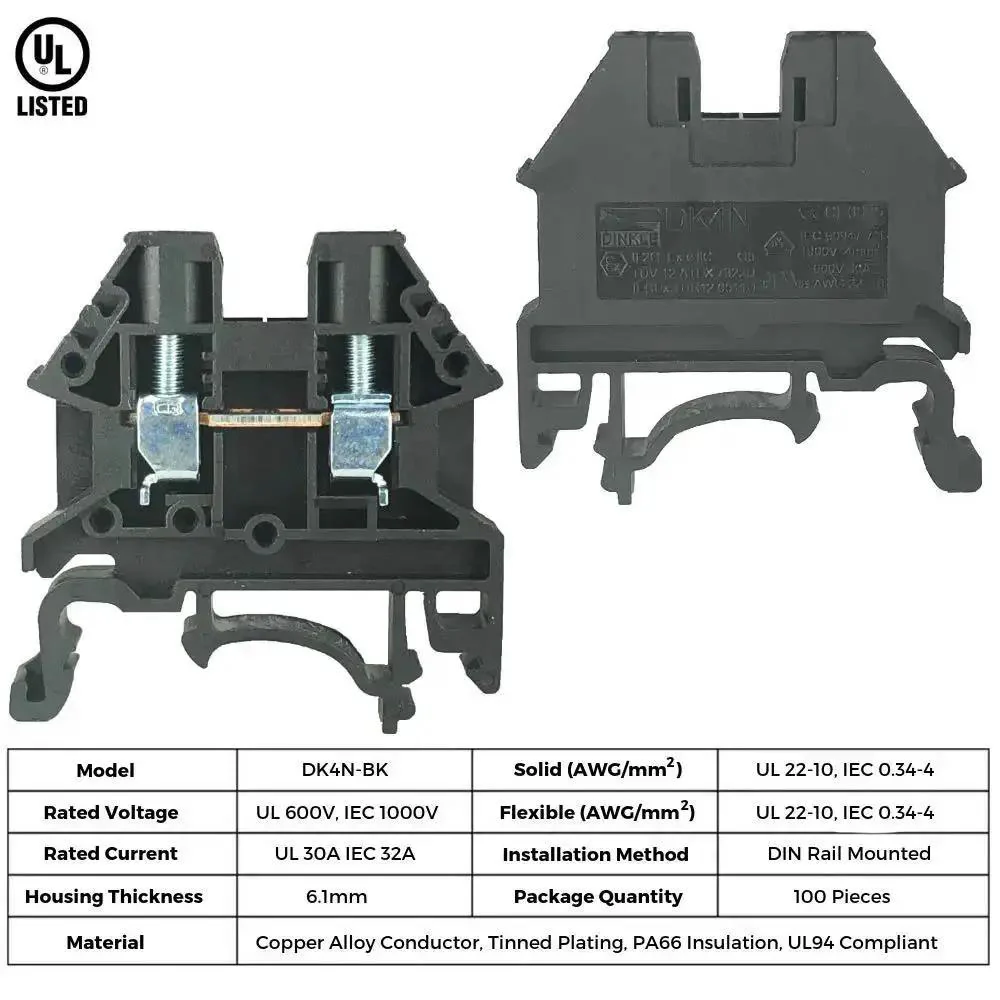Compact DIN Rail Terminal Block Screw Type UL 600V 30A 10-22AWG, Pack of 100, Built Tough, Vibration-Resistant Electrical Connection Block for Industrial Panels and Control Systems - Image 4