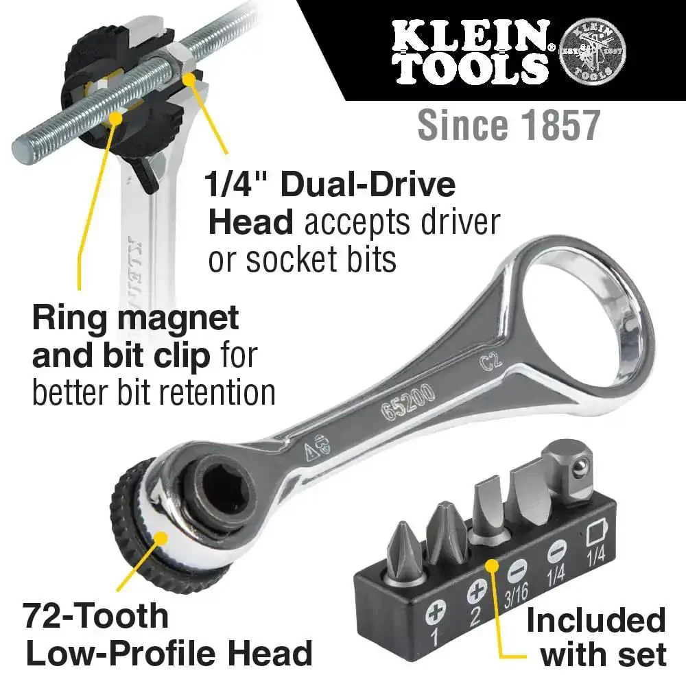 Compact Five Piece Mini Ratchet Set For Tight Spots With Phillips And Slotted Bits One Quarter And Five Sixteenths Inch Nut Drivers Quarter Inch Adapter Four Drive Bits Dual Drive Head And Socket Adapter - Image 11