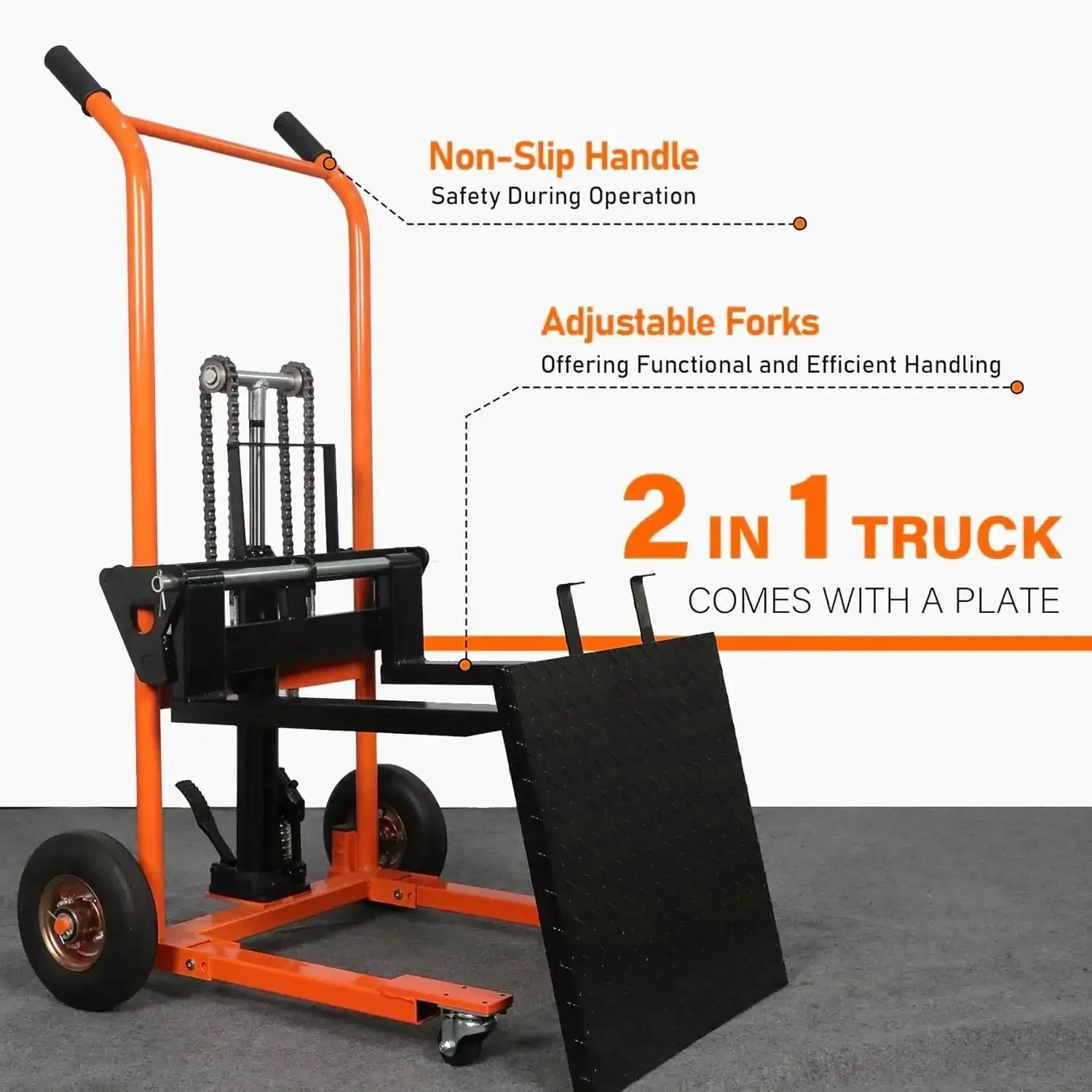 Compact Hydraulic Stackers For Tight Aisles, 440 Lbs Capacity Manual Pallet Jack With 35.8 Inch Lift, Swivel Casters And Lift Plate, Orange Finish, A True Warehouse Workhorse For Easy Lifting, Moving And Stacking - Image 5
