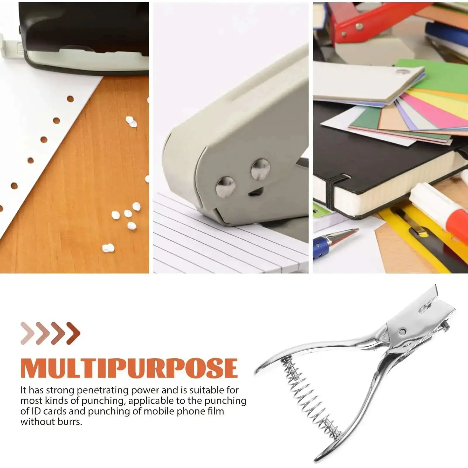Compact Manual Oval Hole Puncher For IDs And Office Paper, Rugged Metal Single Hole Punch Tool, Punches Up To Eight Sheets, A Real Desk Side Workhorse For Office, School And Craft Projects - Image 2