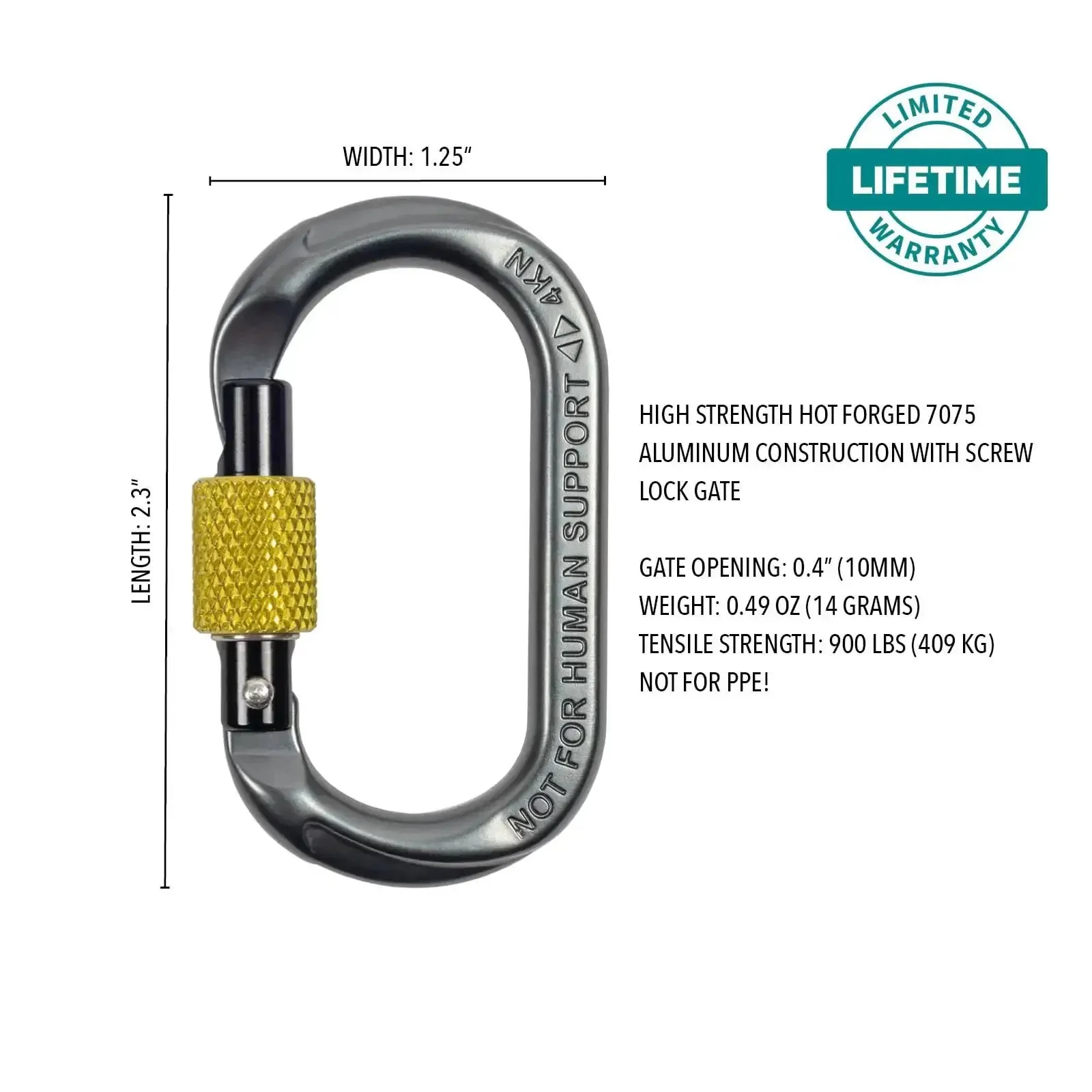 Compact Micro Carabiner With Screw Lock Gate For Arborists And SRS Climbing, Ultralight 7075 Aluminum, 0.4 Inch Gate Opening, 2.3 Inch Length, 900 Lb Tensile Strength, Lightweight 0.49 Oz - Image 5