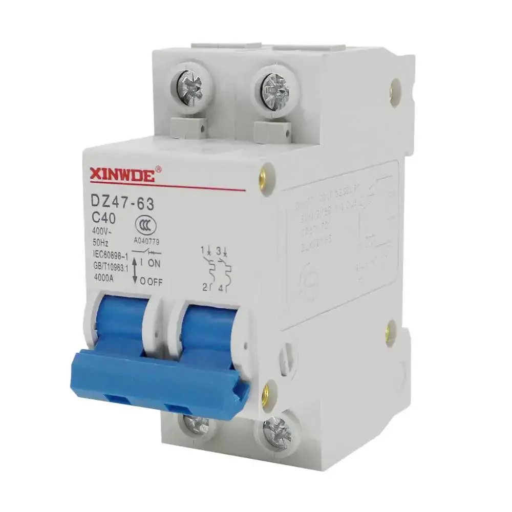 Compact Miniature Circuit Breaker For Low Voltage DZ47-63 2 Pole 40A 400V DIN Rail Mount Protects Your Electrical System From Overloads And Short Circuits With Fast Trip For Easy Panel Setup