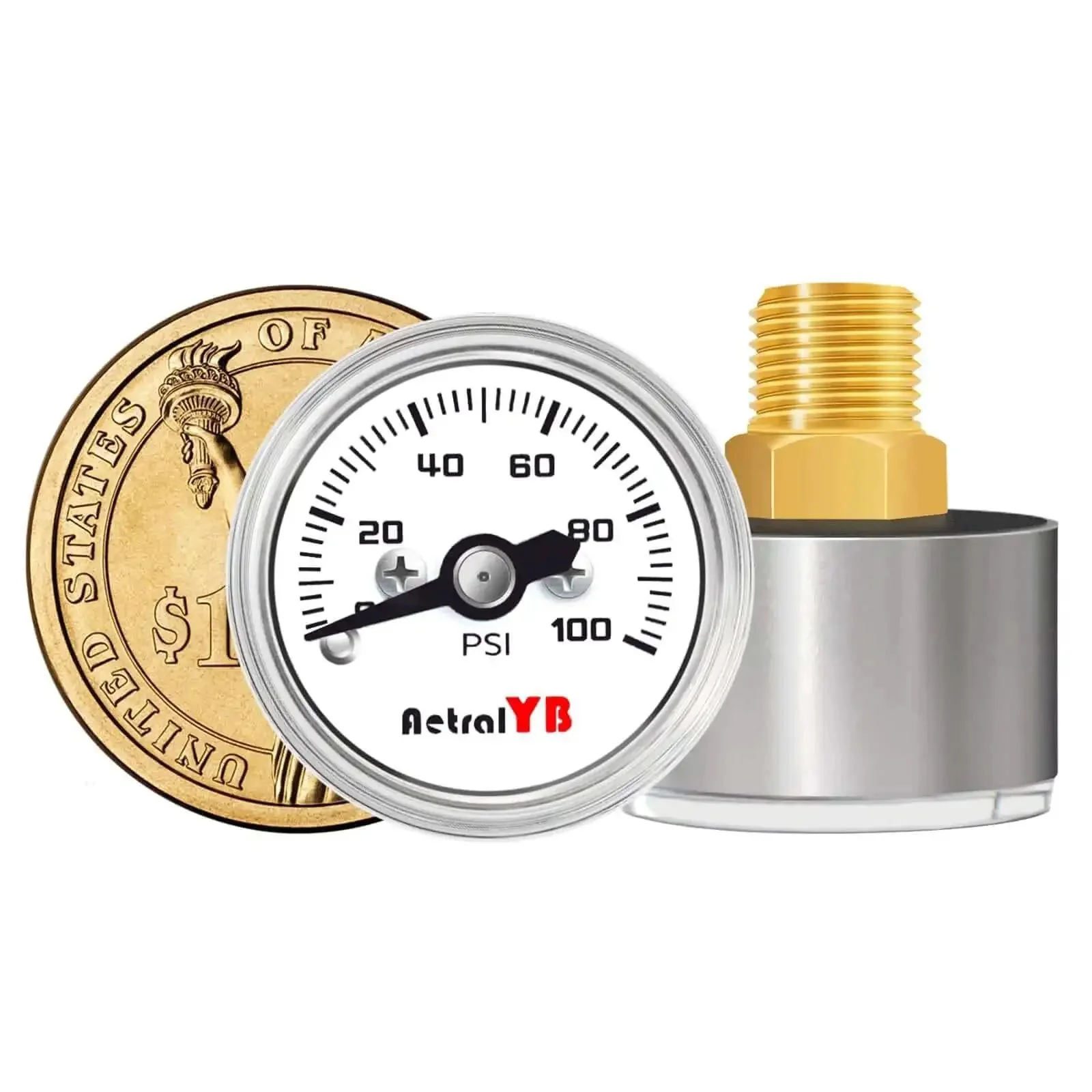 Compact One Inch Pressure Gauge Zero To One Hundred Psi For Coffee Machines Water Pumps And Air Compressors Stainless Steel Case One Eighth NPT Back Mount Handy Mini Gauge For Tight Spaces And Precise Readings