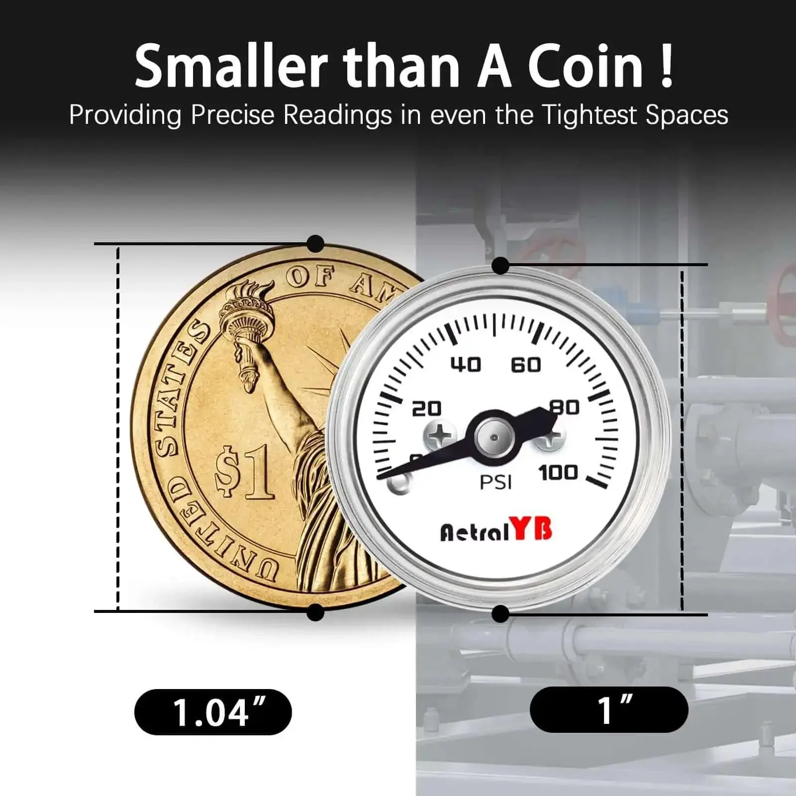 Compact One Inch Pressure Gauge Zero To One Hundred Psi For Coffee Machines Water Pumps And Air Compressors Stainless Steel Case One Eighth NPT Back Mount Handy Mini Gauge For Tight Spaces And Precise Readings - Image 5