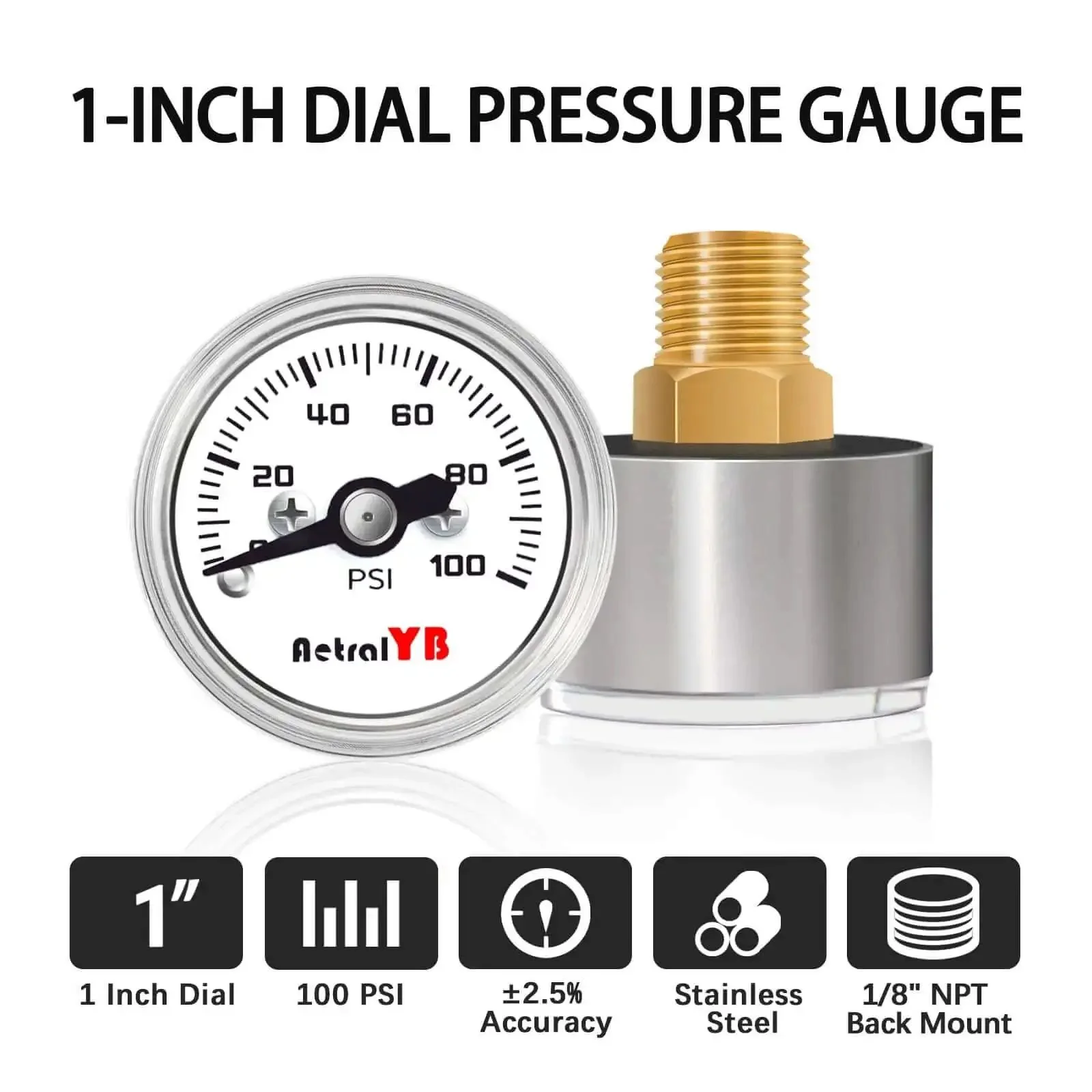 Compact One Inch Pressure Gauge Zero To One Hundred Psi For Coffee Machines Water Pumps And Air Compressors Stainless Steel Case One Eighth NPT Back Mount Handy Mini Gauge For Tight Spaces And Precise Readings - Image 8