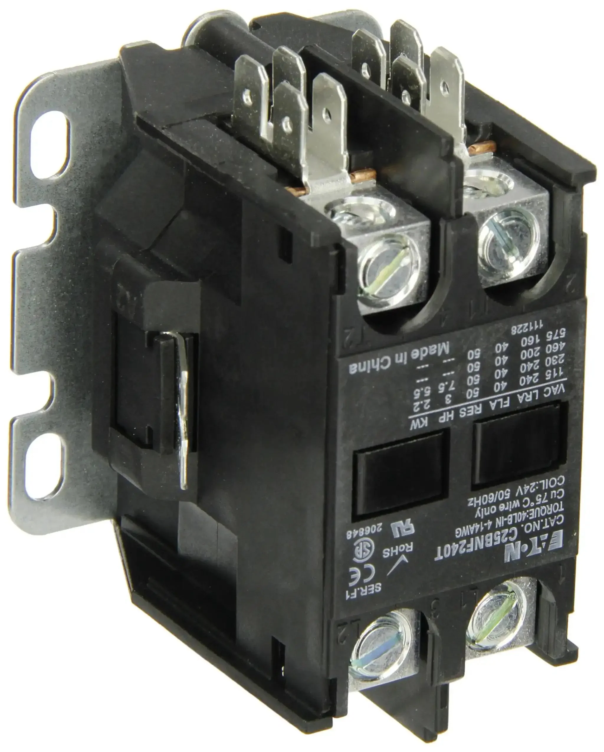 Compact Yet Heavy Duty Definite Purpose Contactor With 40A Inductive Rating, 3HP At 115V And 7.5HP At 230V, 24VAC Coil, DPST NO DB, 230V Line, 690V Insulation, Class F Coil, CSA And CE Certified