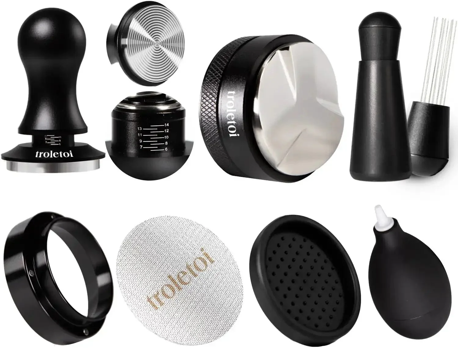 Complete 7 Piece 58mm Espresso Accessory Kit For Home Baristas With Tamper Distributor Puck Screen Dosing Funnel WDT Tool Silicone Mat Air Blower And Espresso Machine Tools Pro Grade Coffee Gear For Perfect Shots