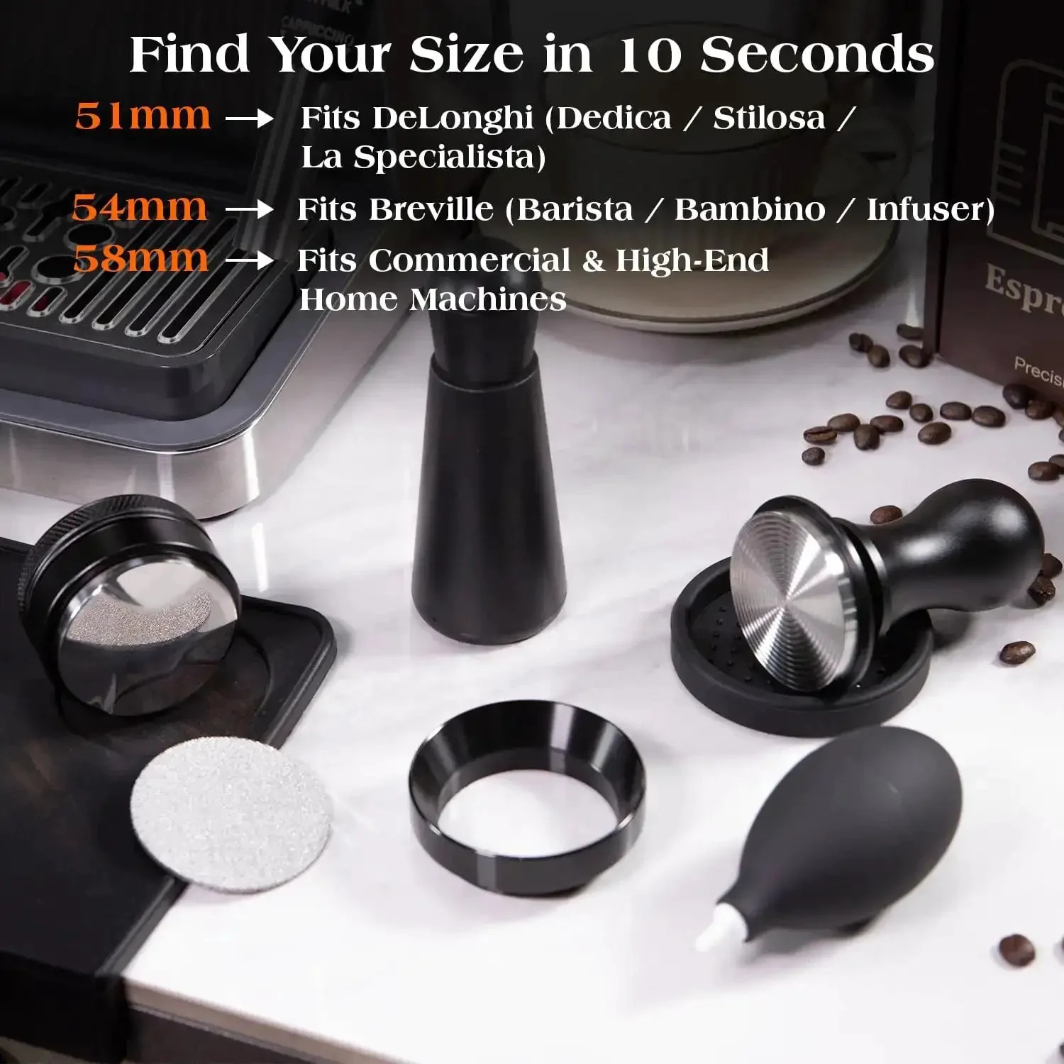 Complete 7 Piece 58mm Espresso Accessory Kit For Home Baristas With Tamper Distributor Puck Screen Dosing Funnel WDT Tool Silicone Mat Air Blower And Espresso Machine Tools Pro Grade Coffee Gear For Perfect Shots - Image 6